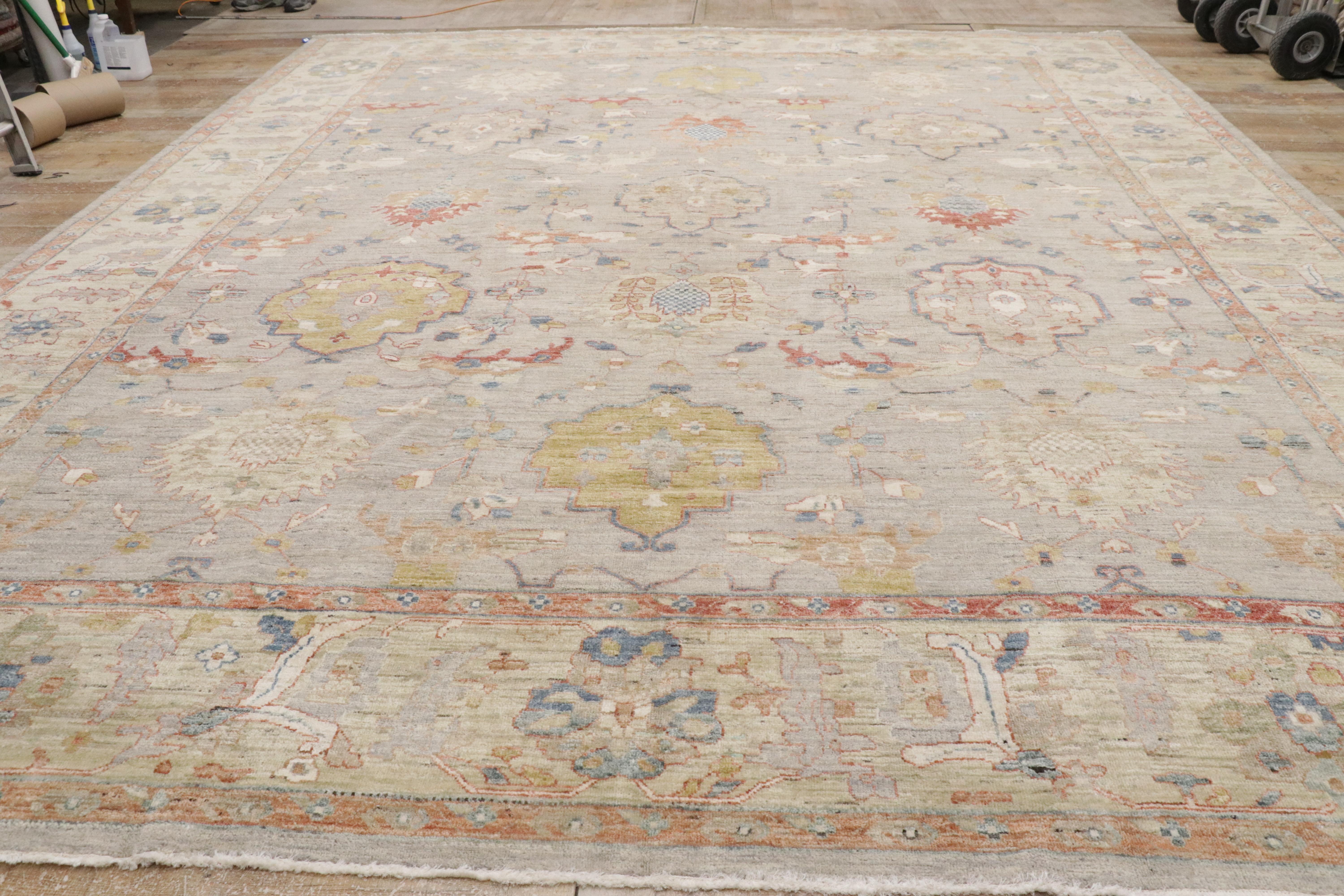 New Contemporary Oushak-Teppich in Erdtönen, 12'00 x 14'08 im Angebot 7