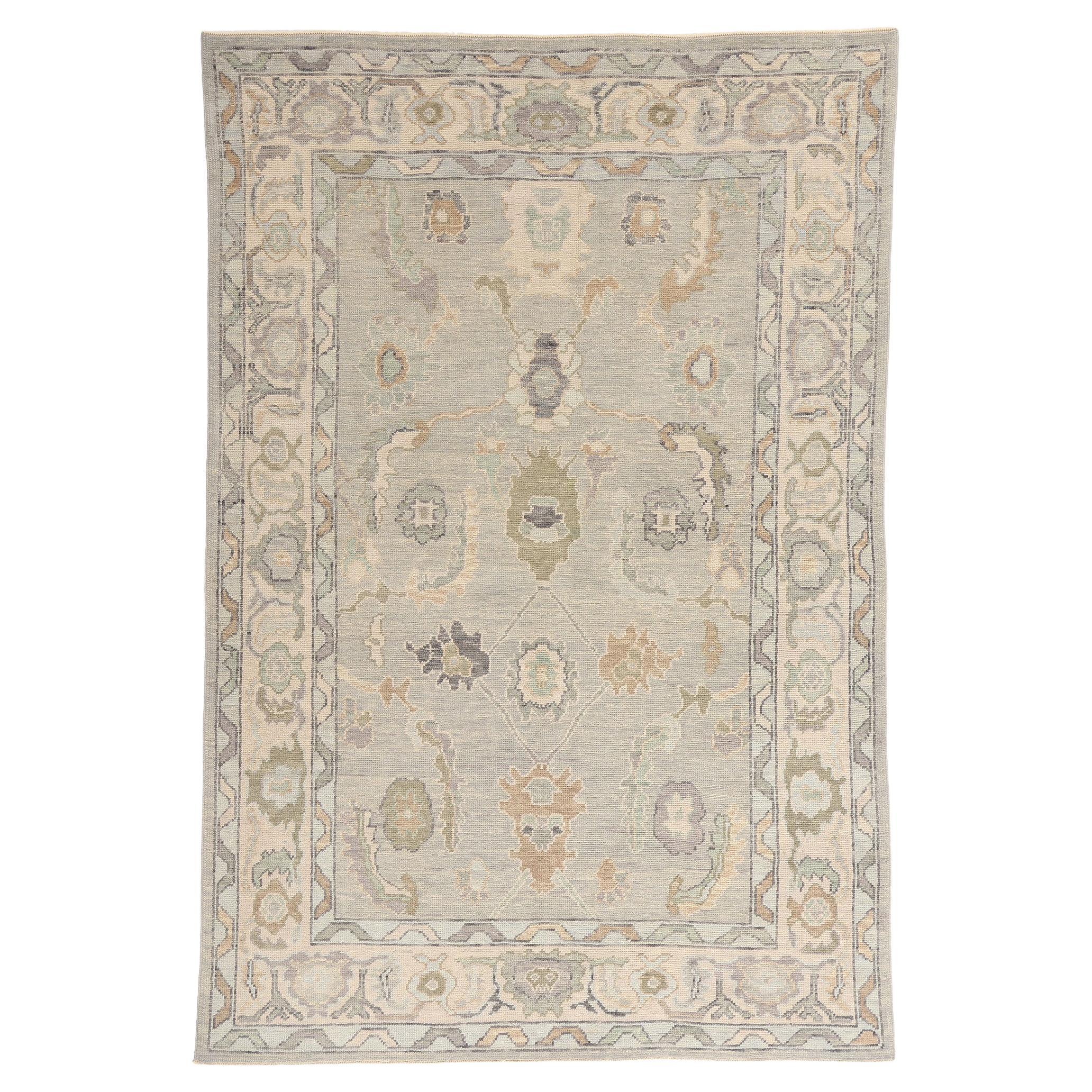 The Whispering Meadow: A Modern Turkish Oushak Masterpiece of Organic Elegance