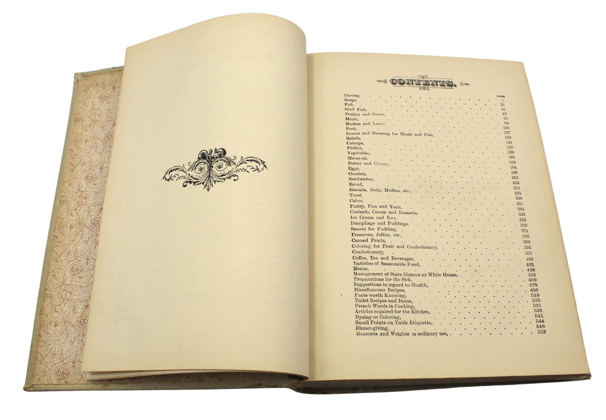Papier Livre « The White House Cookbook by F. L. Gillette, Plus tard Impression, 1894 en vente