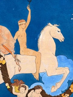 "The White Knight", Rare Art Deco Print w/ Nude Male by Barbier, Deep Blue
