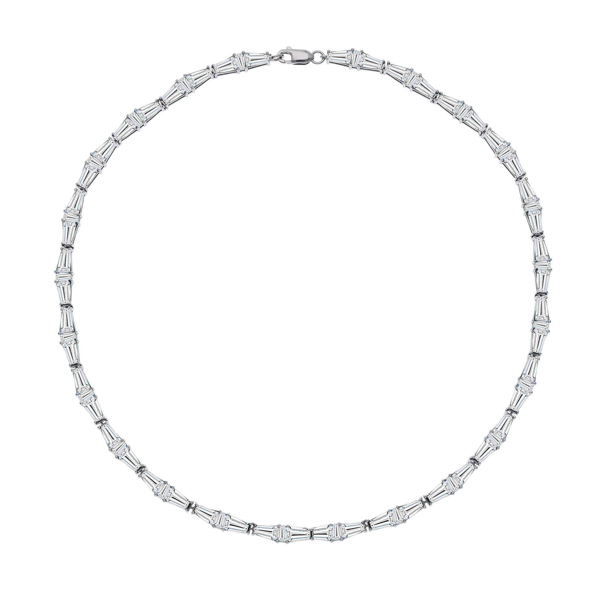 Art Deco The White Sapphire Custom Cut Tapered Baguette Choker, Silver For Sale