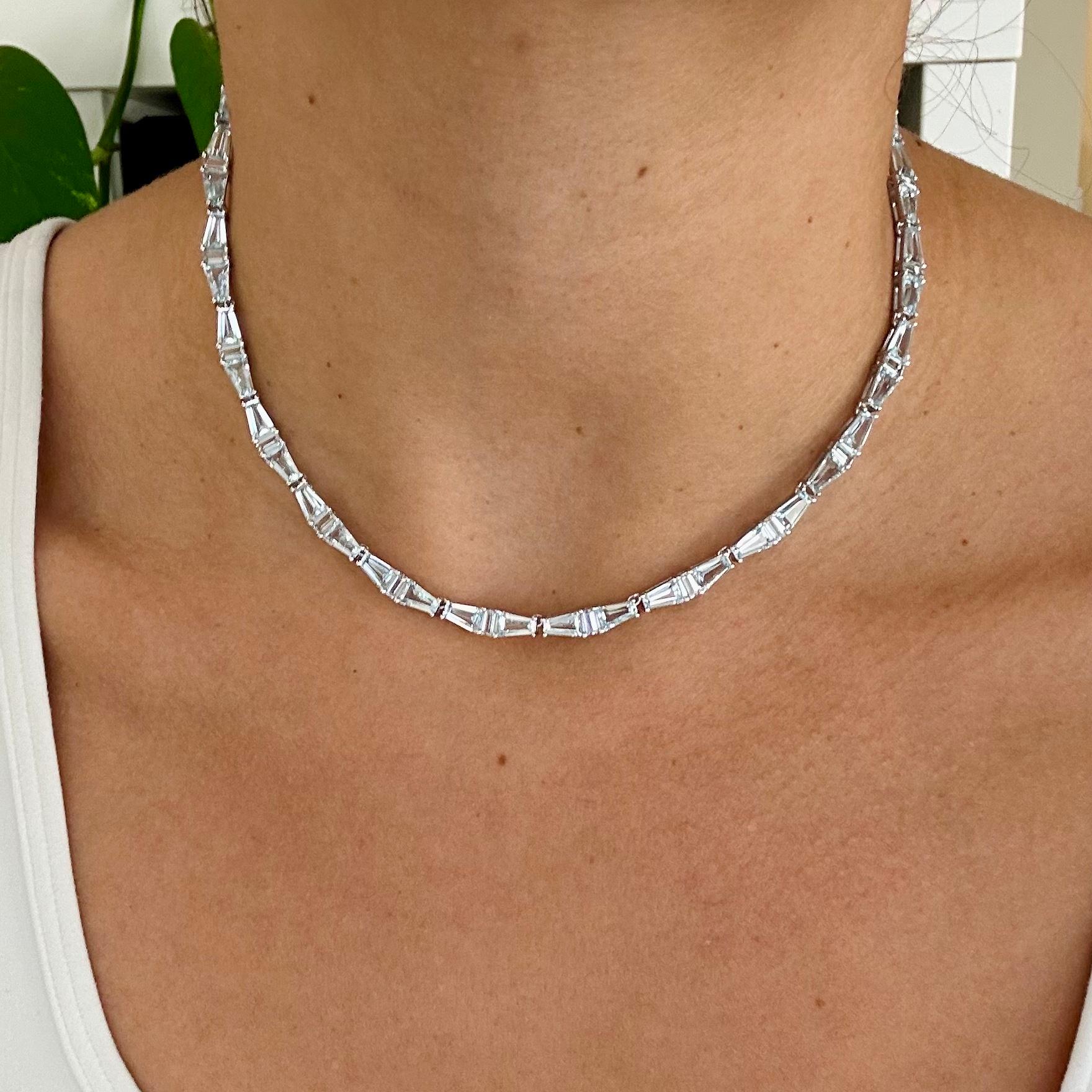 Mixed Cut The White Sapphire Custom Cut Tapered Baguette Choker, Silver For Sale