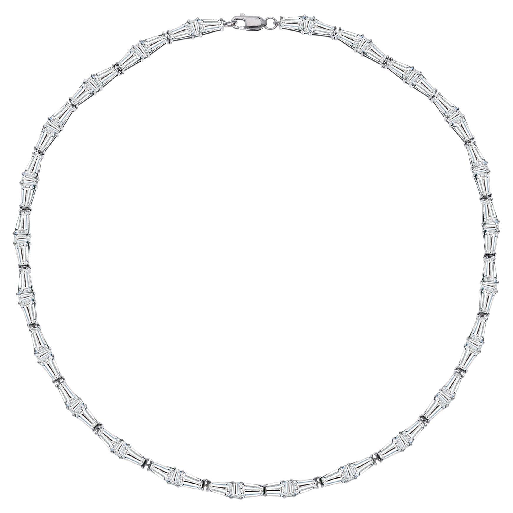 The White Sapphire Custom Cut Tapered Baguette Choker, Silver For Sale