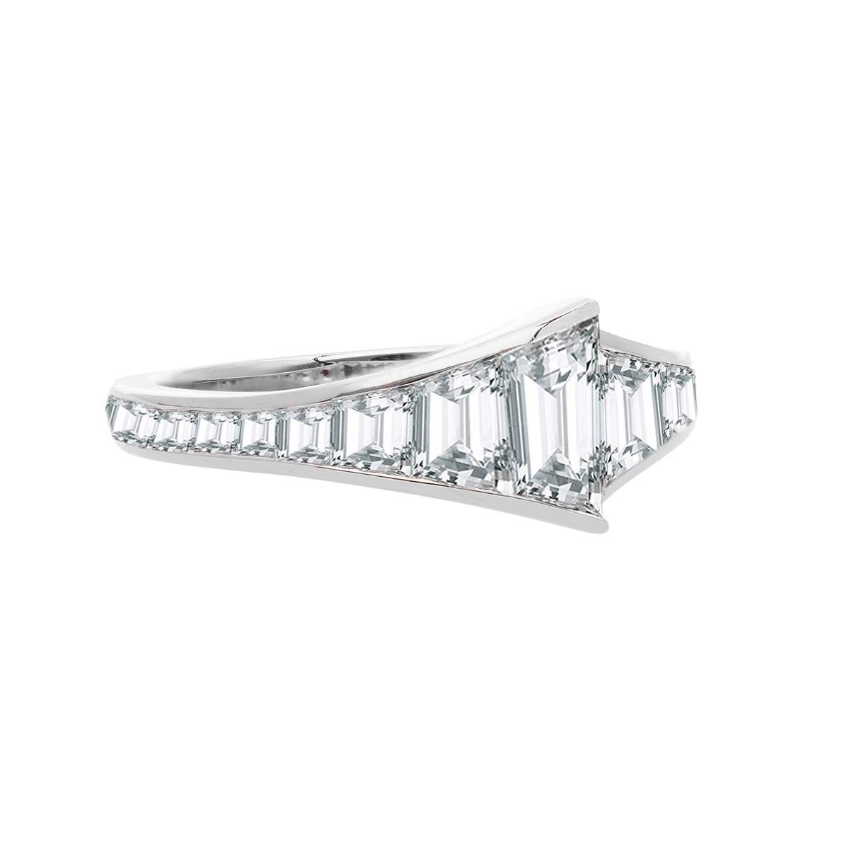 For Sale:  The White Sapphire Trapezoid Ring, Silver, Step Cut 2