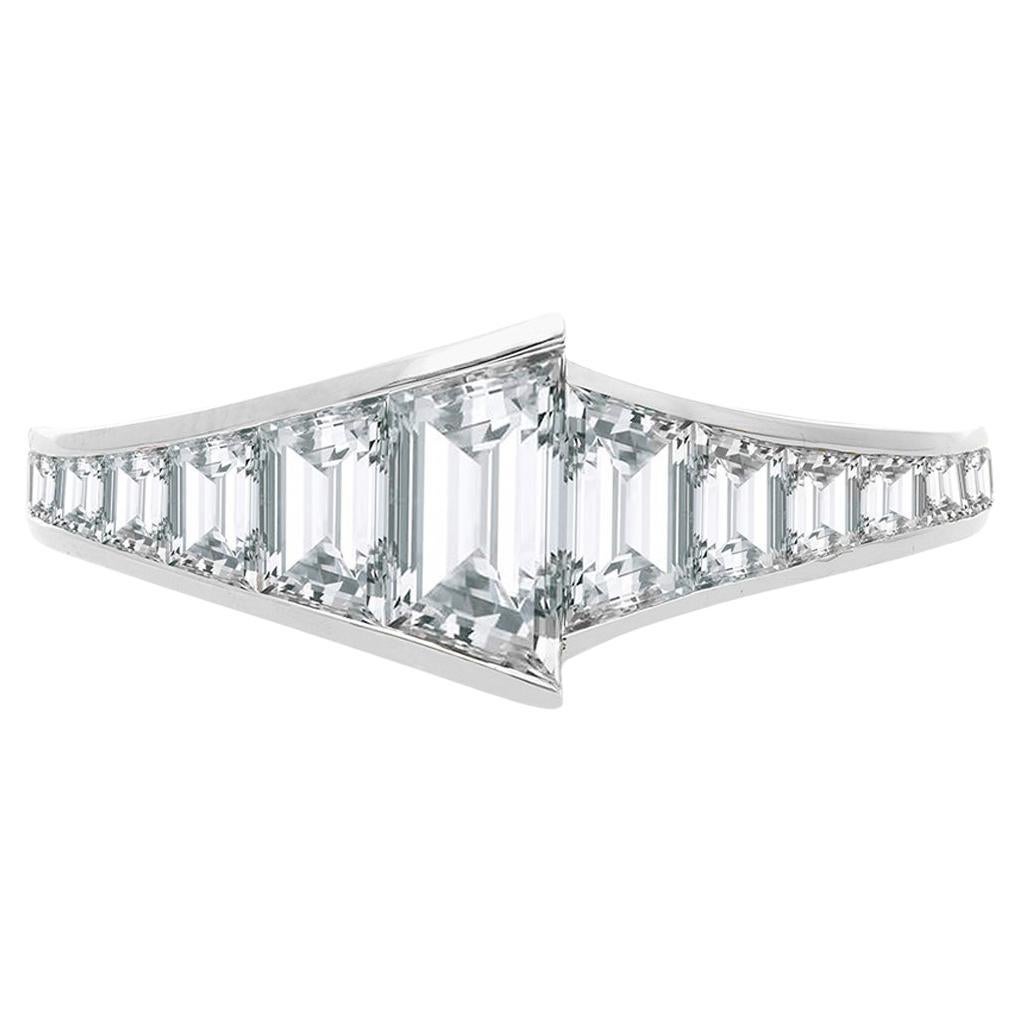 For Sale:  The White Sapphire Trapezoid Ring, Silver, Step Cut