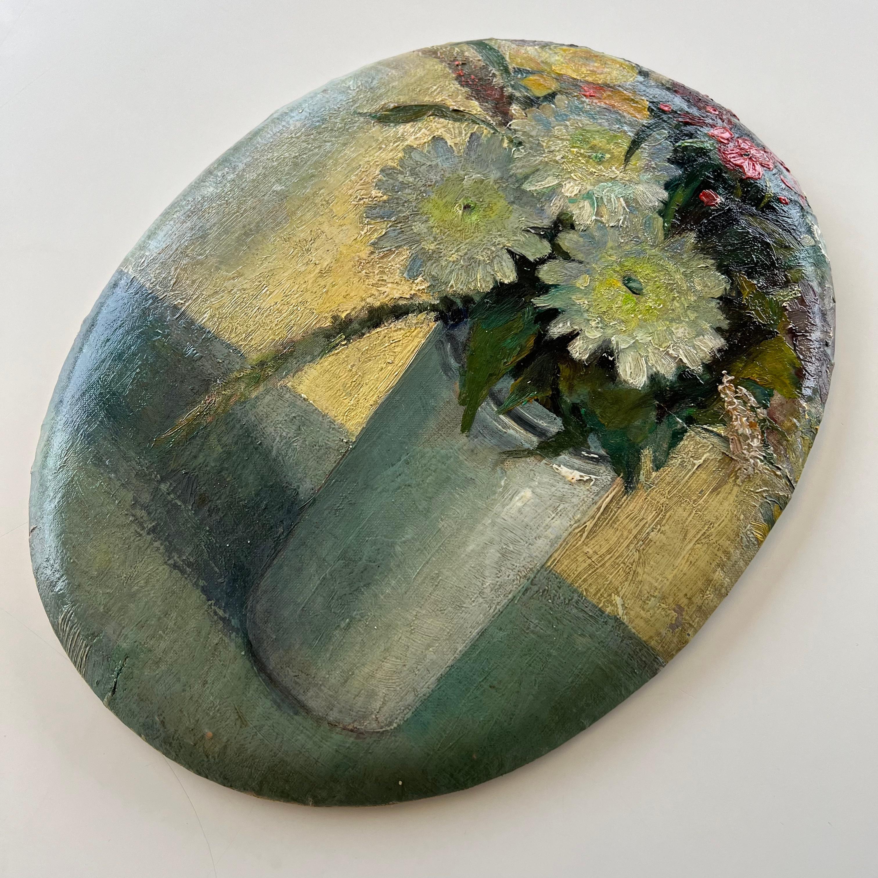 Installazione artistica a parete: Piatti di ceramica e olio su tela - 