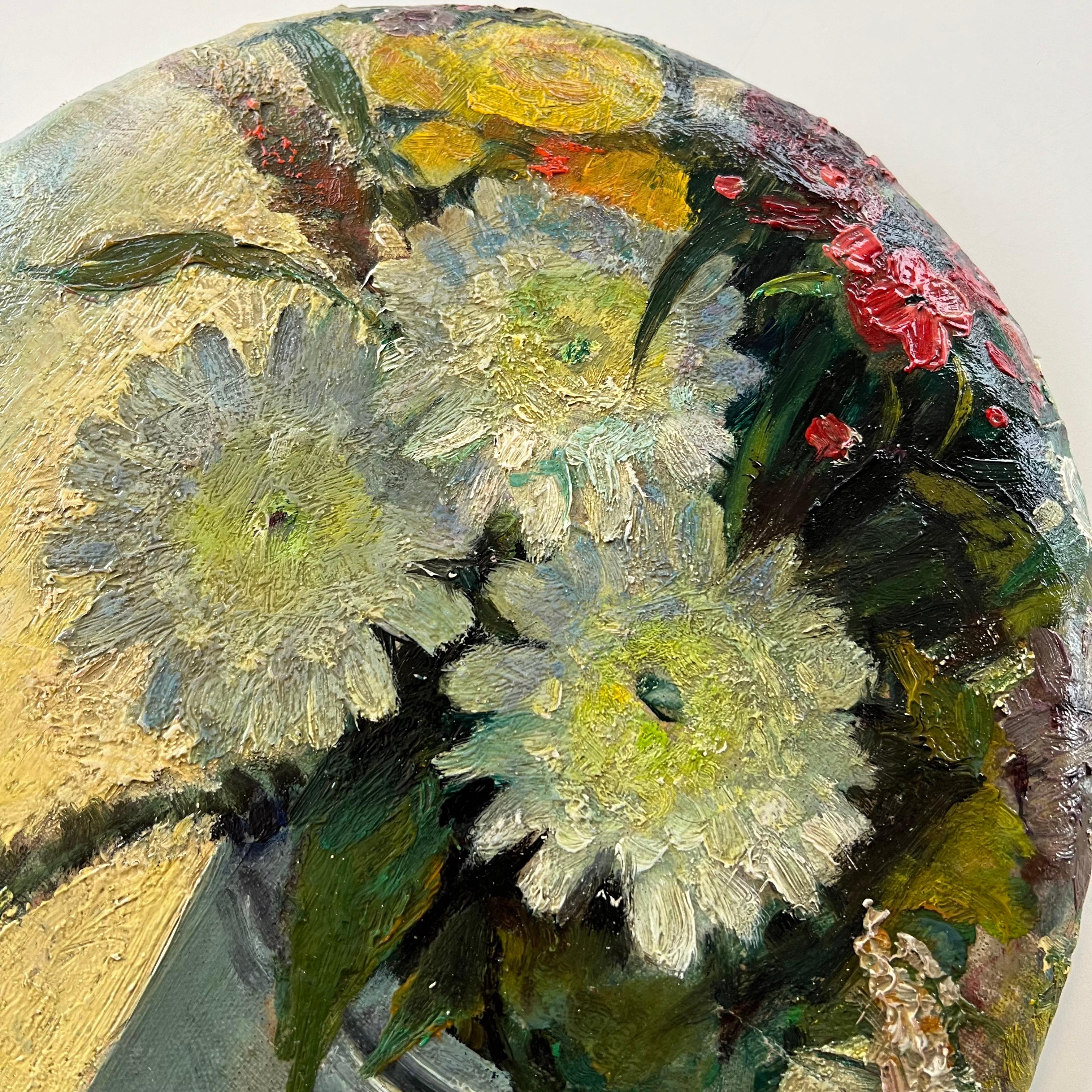 Installazione artistica a parete: Piatti di ceramica e olio su tela - 
