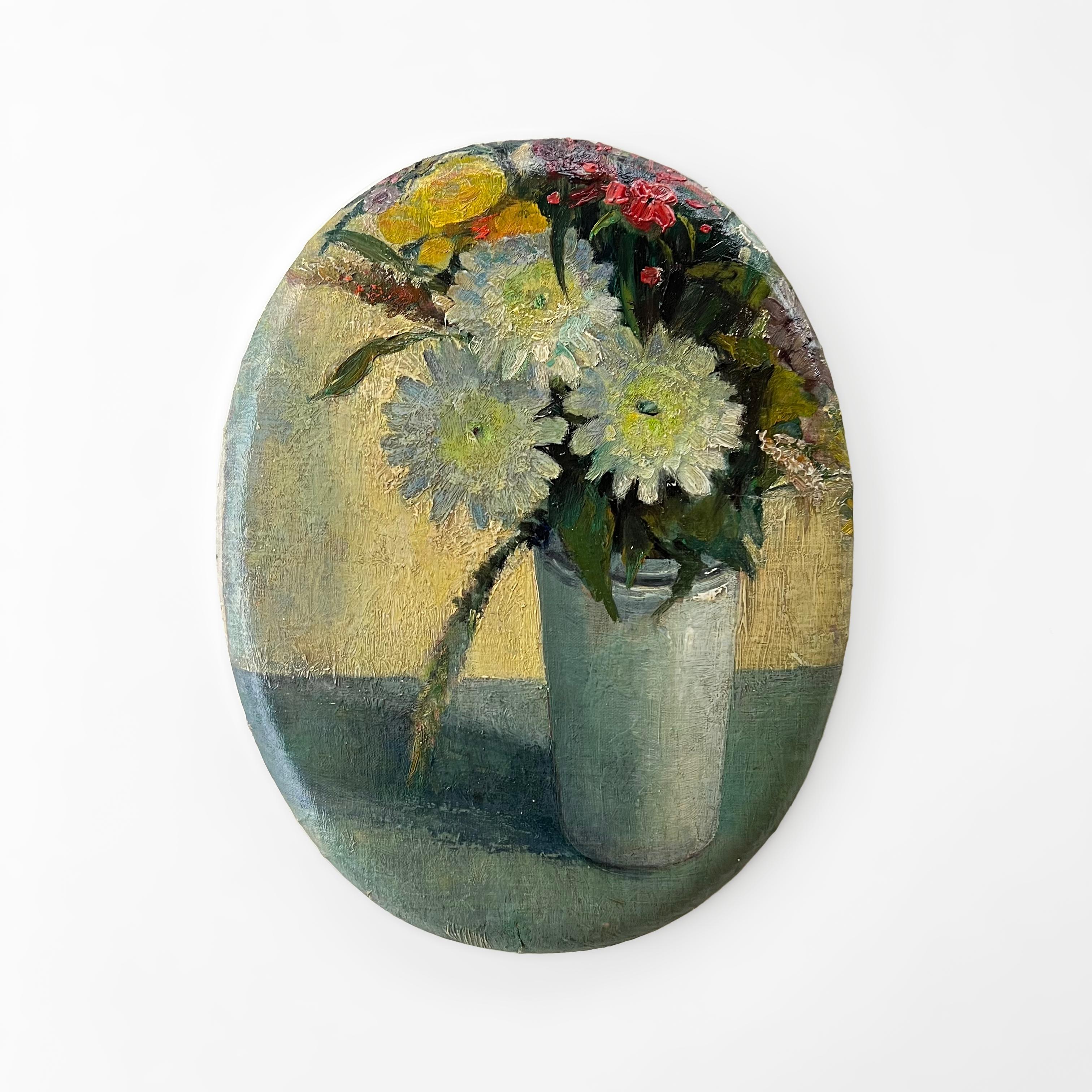 Installazione artistica a parete: Piatti di ceramica e olio su tela - 
