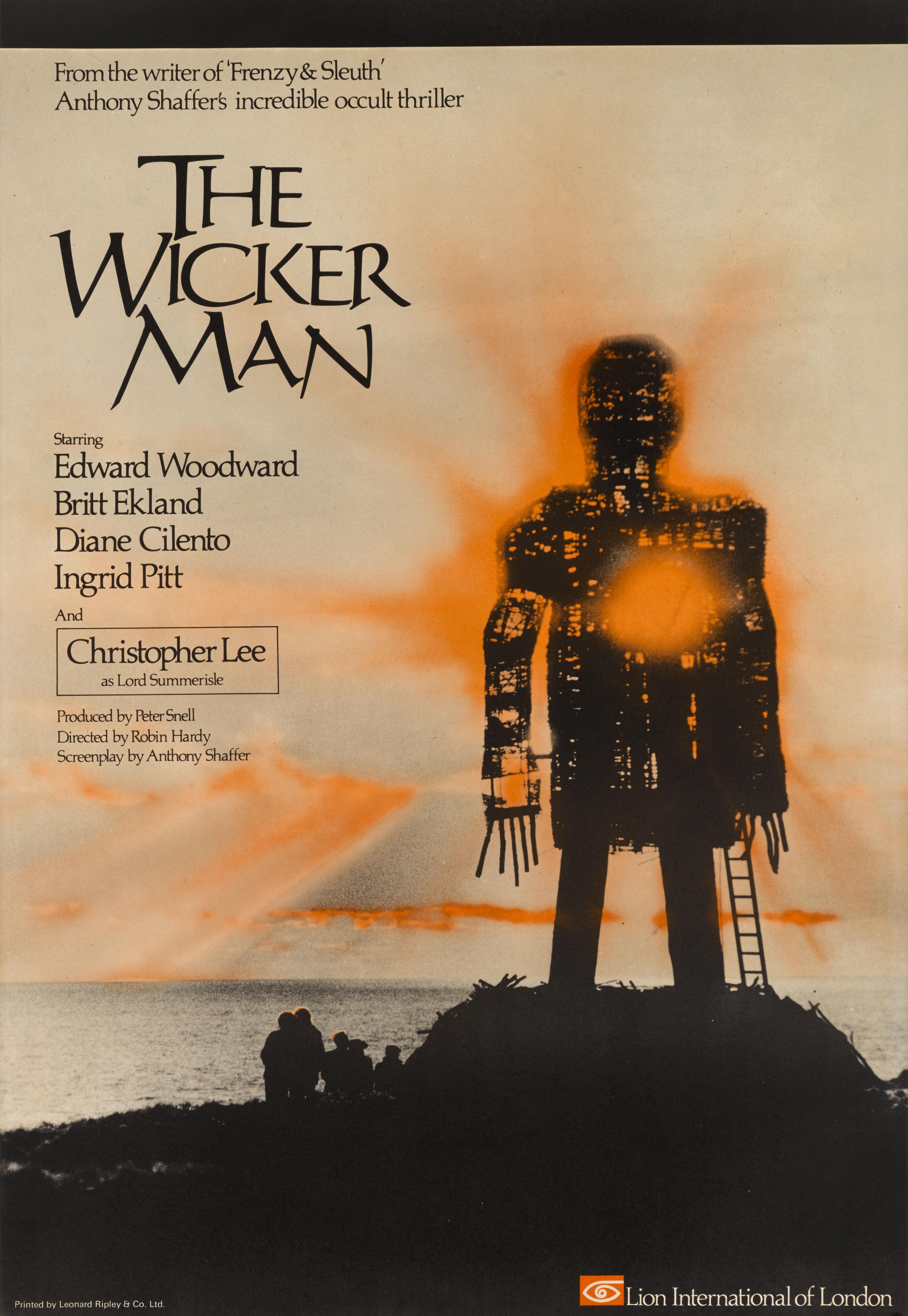Original British film for the 1973 Horror film The Wicker Man. The film was directed by Robin Hardy and starred Edward Woodward, Christopher Lee. This poster has been conservation Linen backed and would be shipped rolled in a strong tube.
