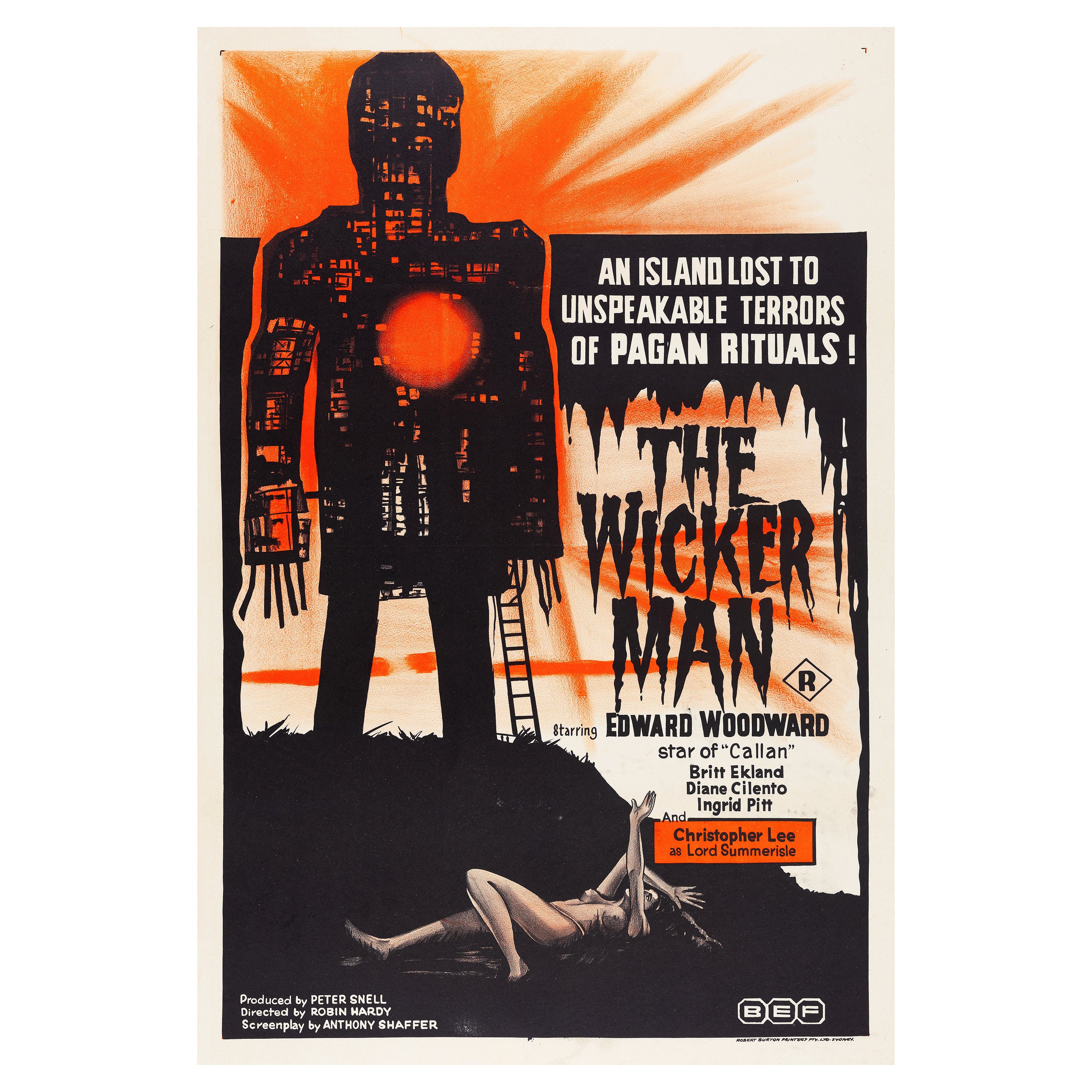 El hombre de mimbre" Cartel de cine original de época, Australia, 1974 en venta
