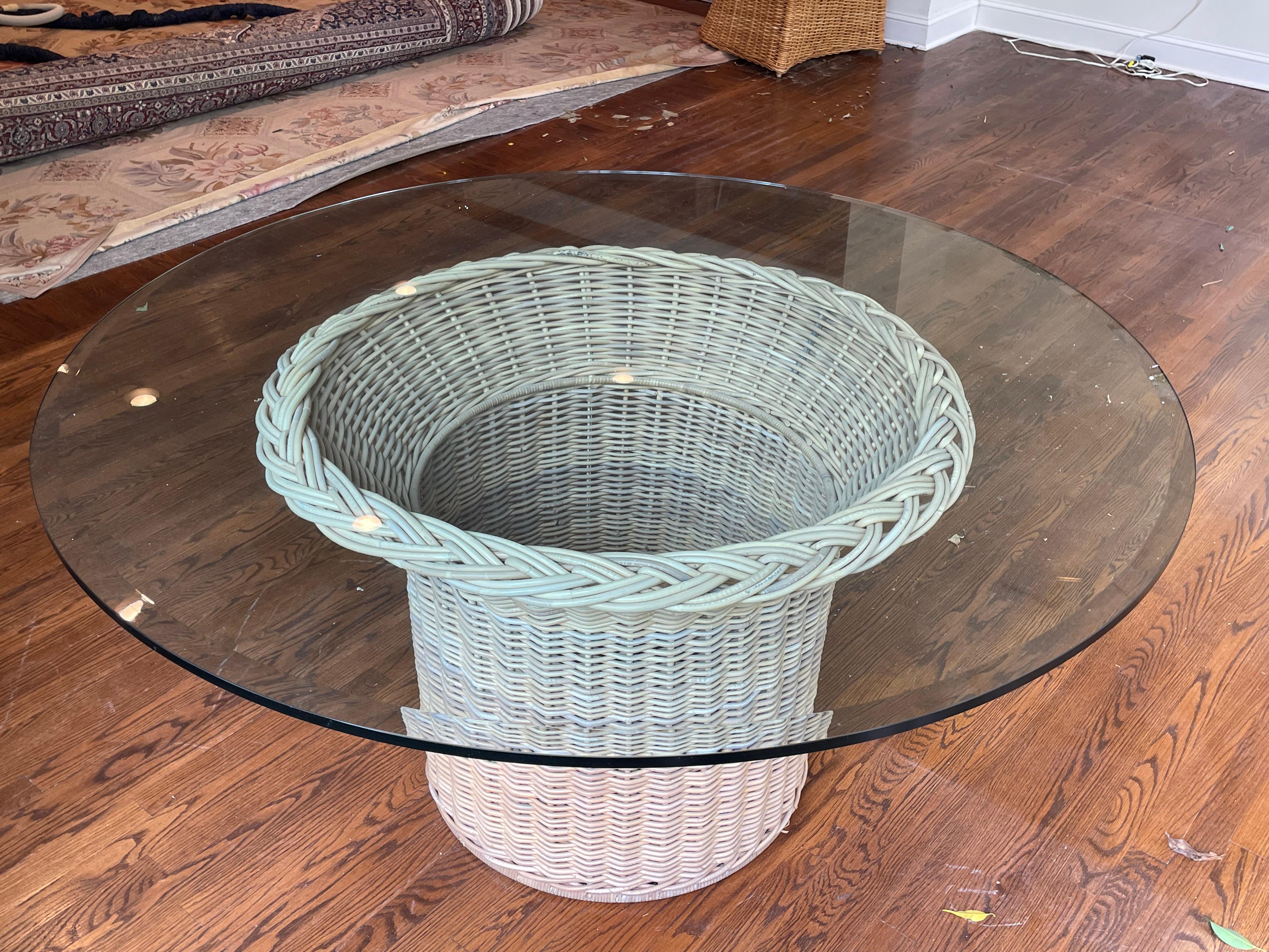 Peter Rocchia for The Wicker Works dining table with 60” diameter beveled glass