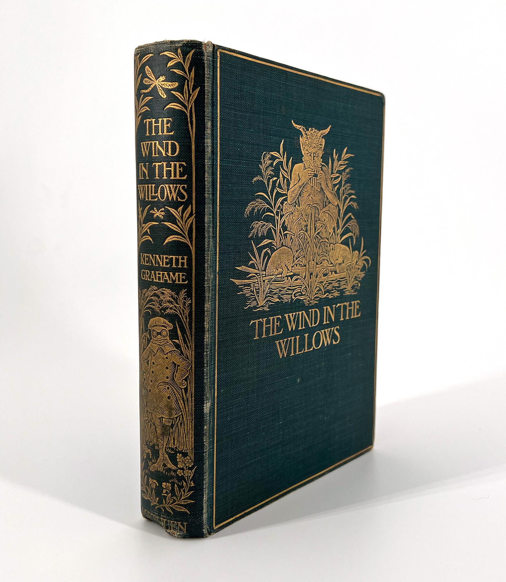 A rare first edition, with near-fine dust jacket of the children's classic.

Grahame, Kenneth. The Wind in the Willows; with a frontispiece by Graham Robertson.
London: Methuen and Co., 1908. First Edition. 
8vo. 7 1/2 x 4 3/4 in. (190 x 120