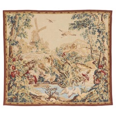 The Windmill Reverie: A Vintage Chinese Aubusson Tapestry of Pastoral Elegance The Windmill Reverie: A Vintage Chinese Aubusson Tapestry of Pastoral Elegance