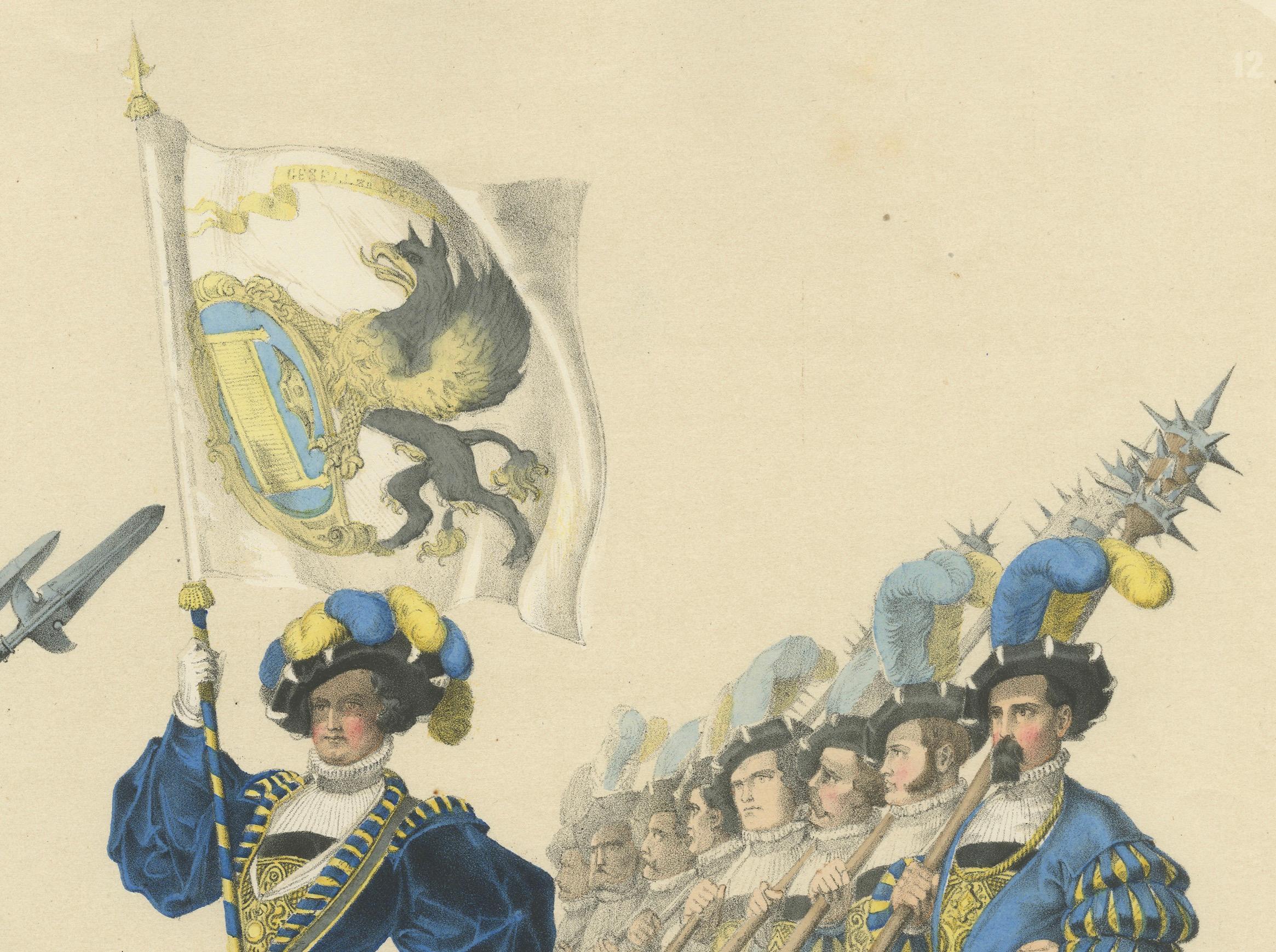 The Wine Merchants and Weavers Guilds – A Celebration of Bernese Trade and Craft  

Description:  This remarkable hand-colored lithograph is part of the Fest Album Celebrating Bern’s Entry into the Swiss Confederation on March 6, 1353, Commemorated