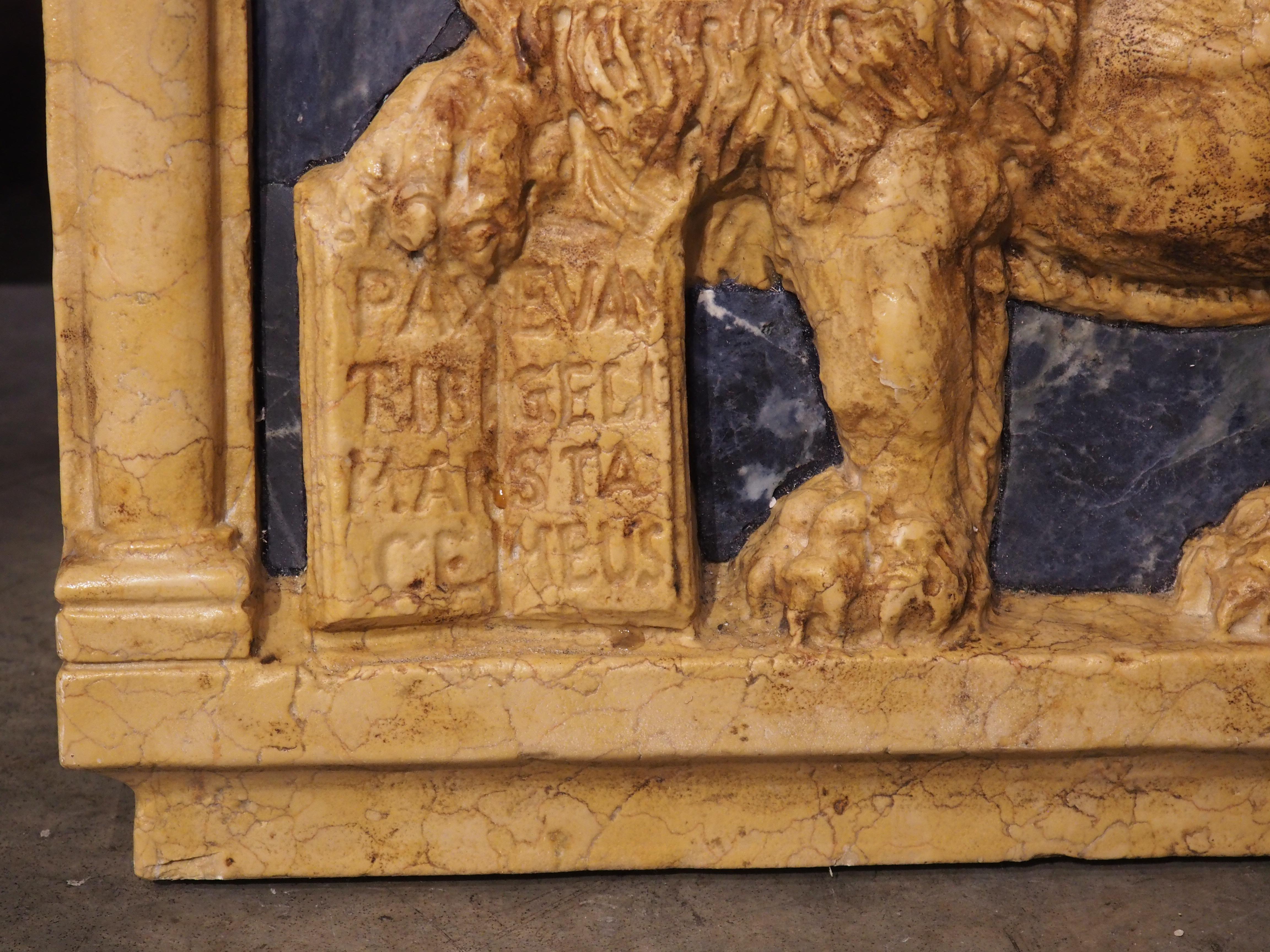 Hand-Carved The Winged Lion of Venice in Carved Giallo Reale Marble