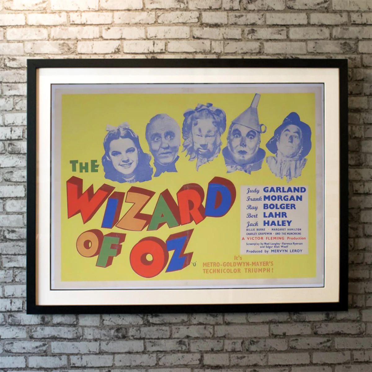 The Wizard of Oz, Unframed Poster, 1959r

Original British Quad (30 x 40 inches). Young Dorothy Gale and her dog Toto are swept away by a tornado from their Kansas farm to the magical Land of Oz, and embark on a quest with three new friends to see