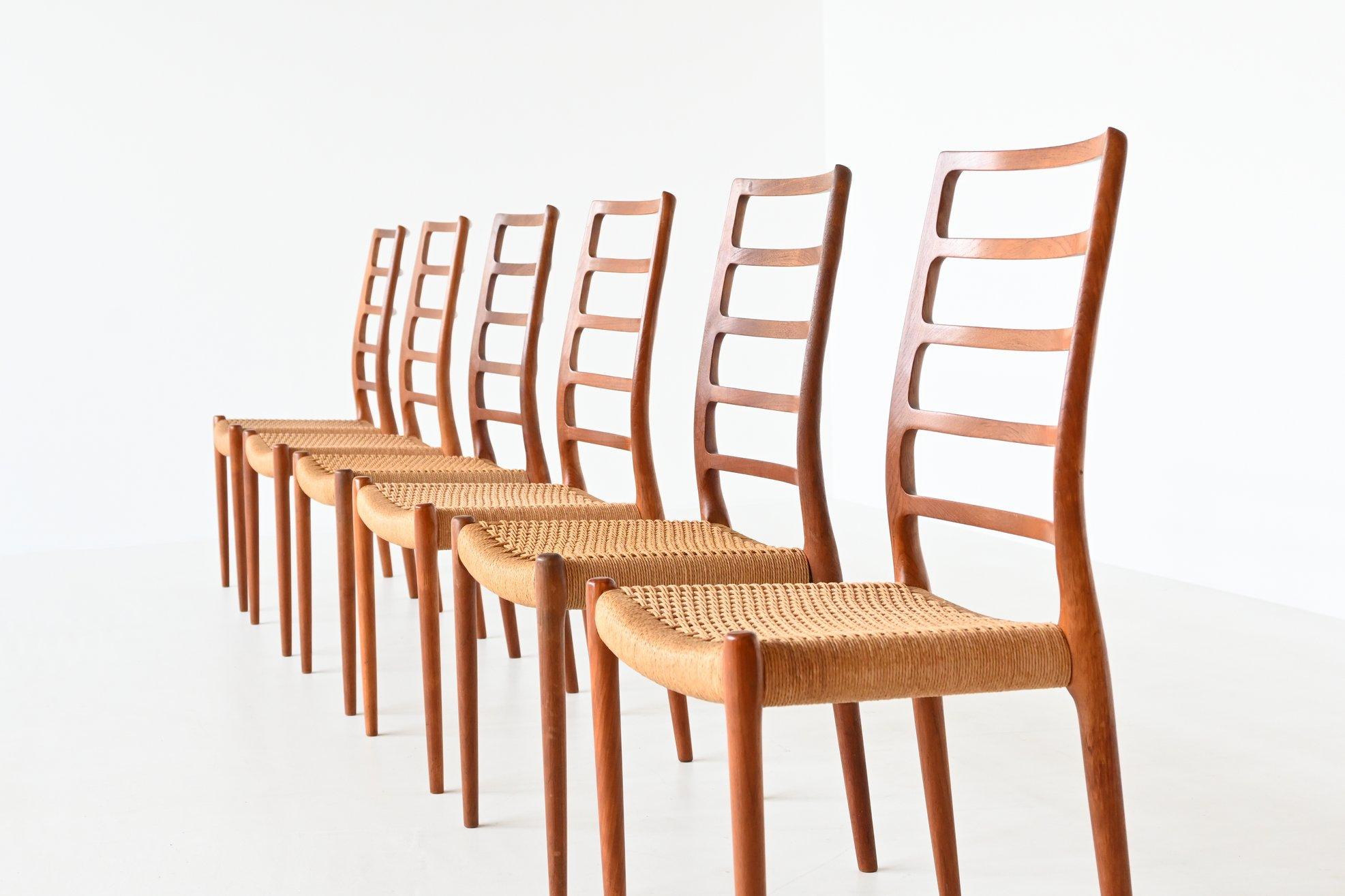 Mid-Century Modern Niels Otto Moller dining chairs model 82 teak Denmark 1971