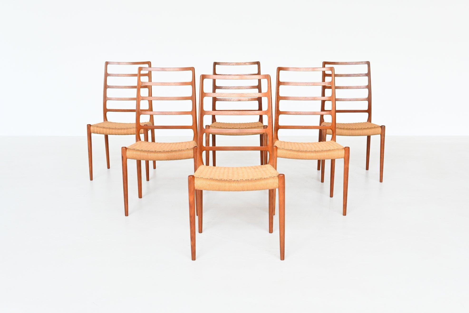 Papercord Niels Otto Moller dining chairs model 82 teak Denmark 1971