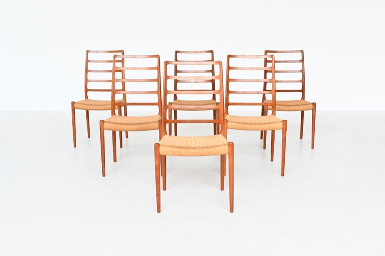 Papercord Niels Otto Moller dining chairs model 82 teak Denmark 1971 For Sale