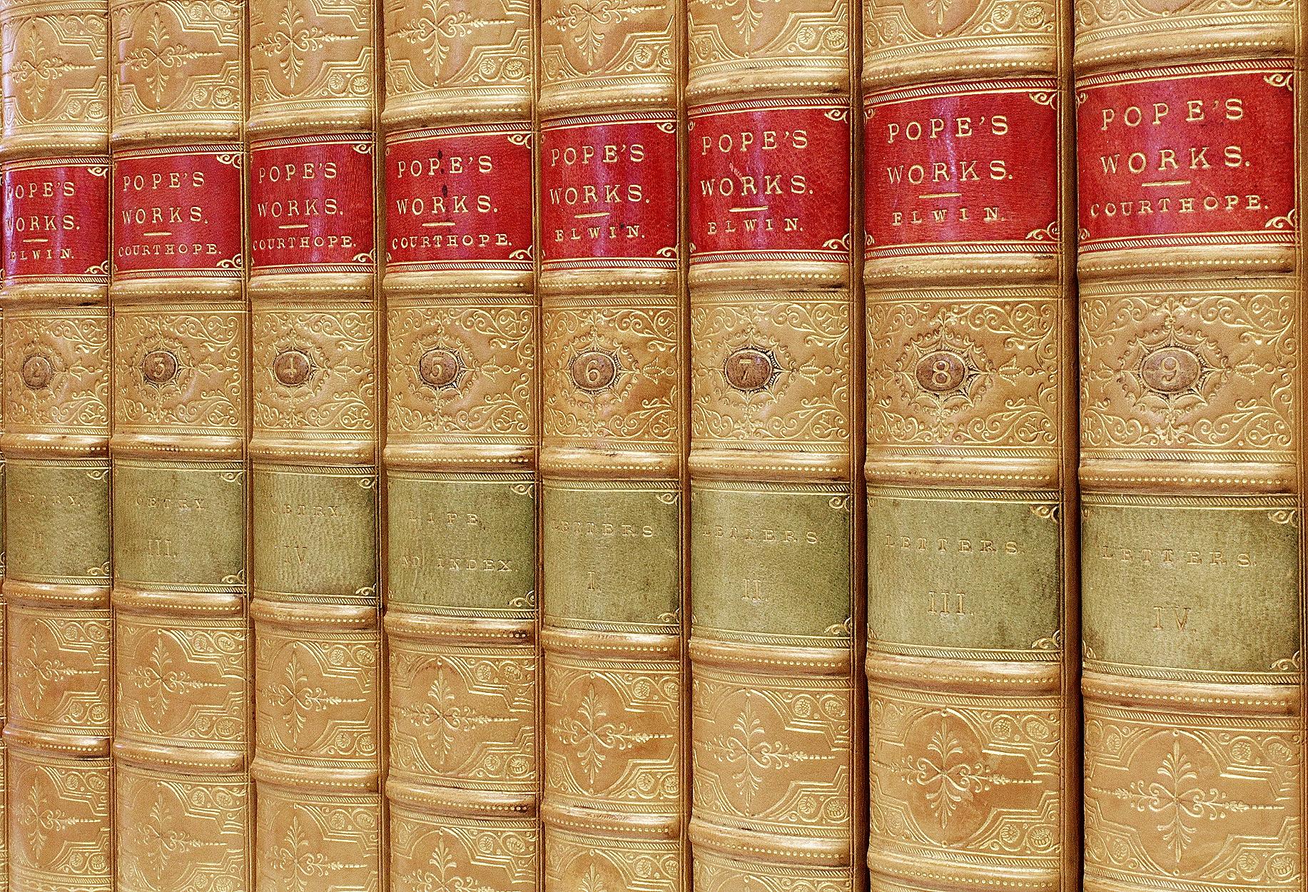 The Works Of Alexander Pope. 10 VOLUMES - NEW EDITION - 1871 - IN FULL TAN CALF In Good Condition For Sale In Hillsborough, NJ