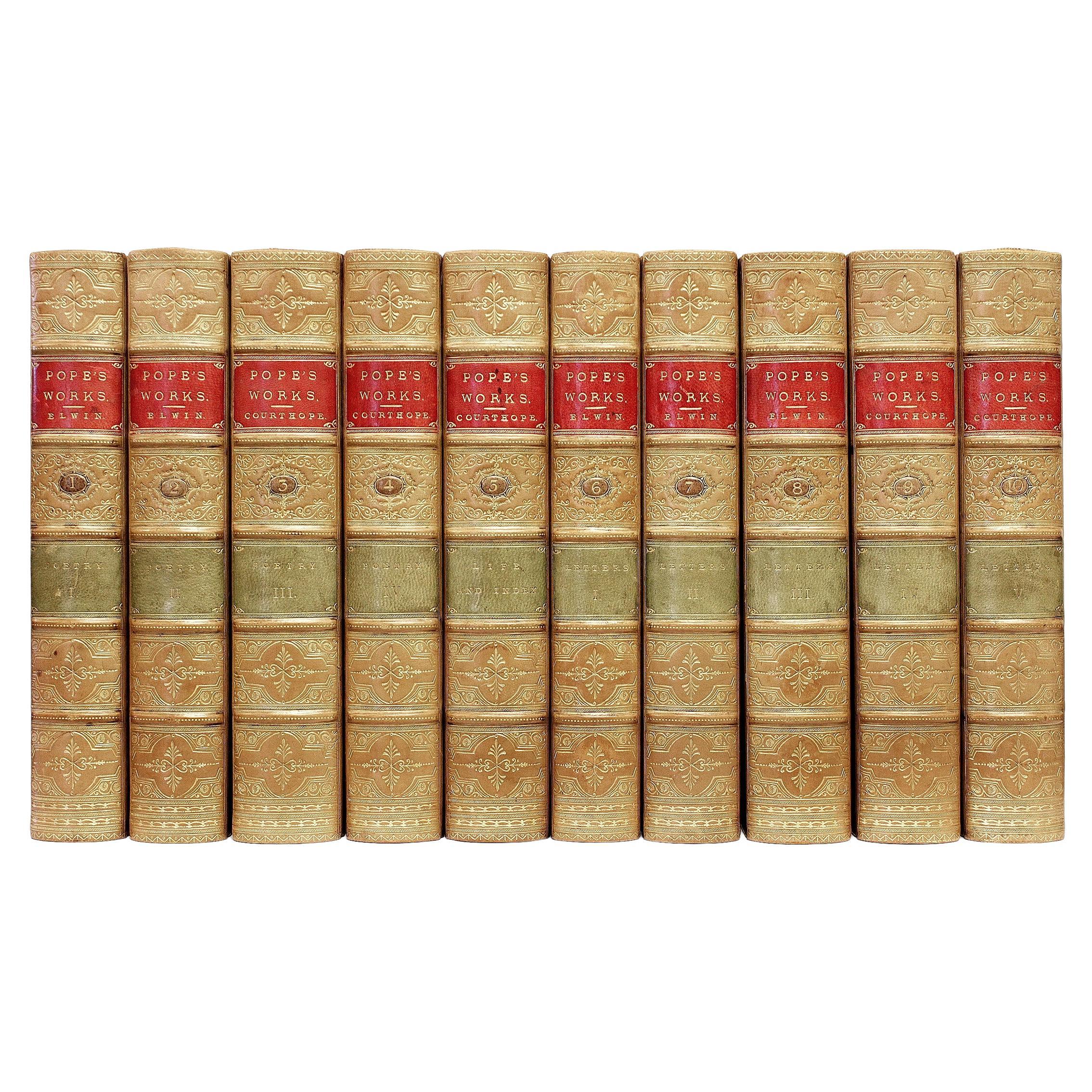 The Works Of Alexander Pope. 10 VOLUMES - NEW EDITION - 1871 - IN FULL TAN CALF For Sale