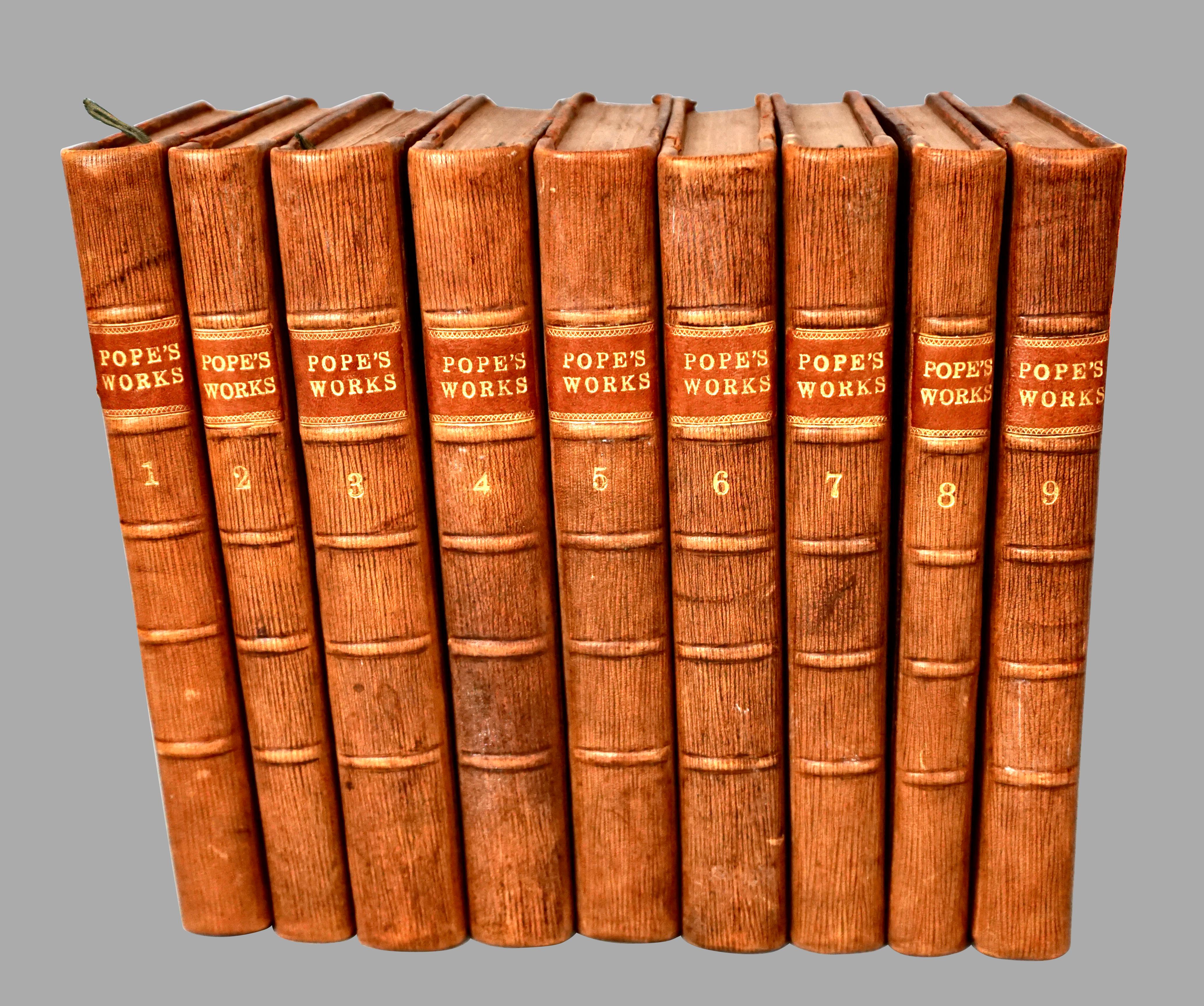 Works of Alexander Pope Leatherbound in 9 Volumes Published 1757 For Sale 5