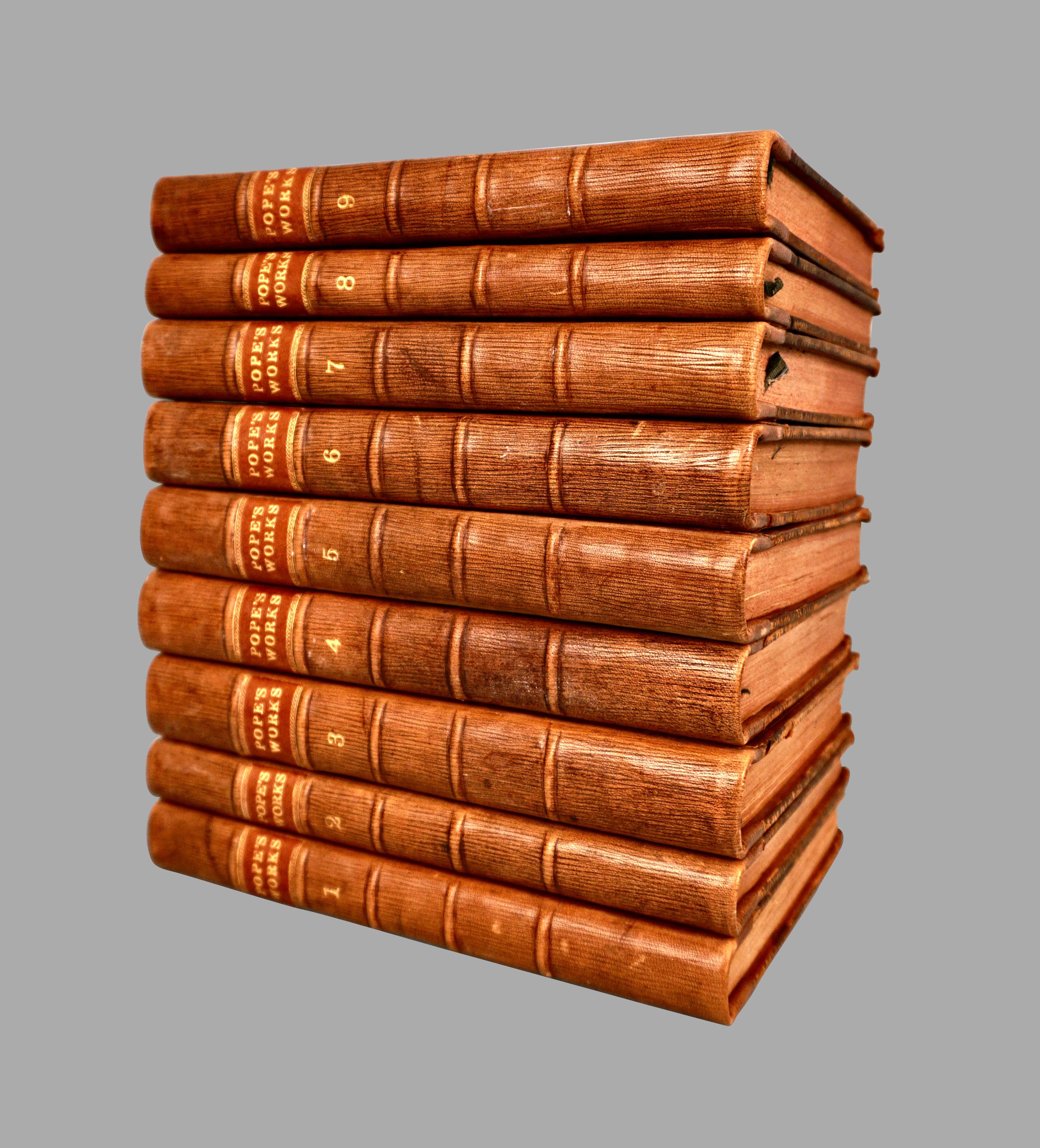 Works of Alexander Pope Leatherbound in 9 Volumes Published 1757 For Sale 1