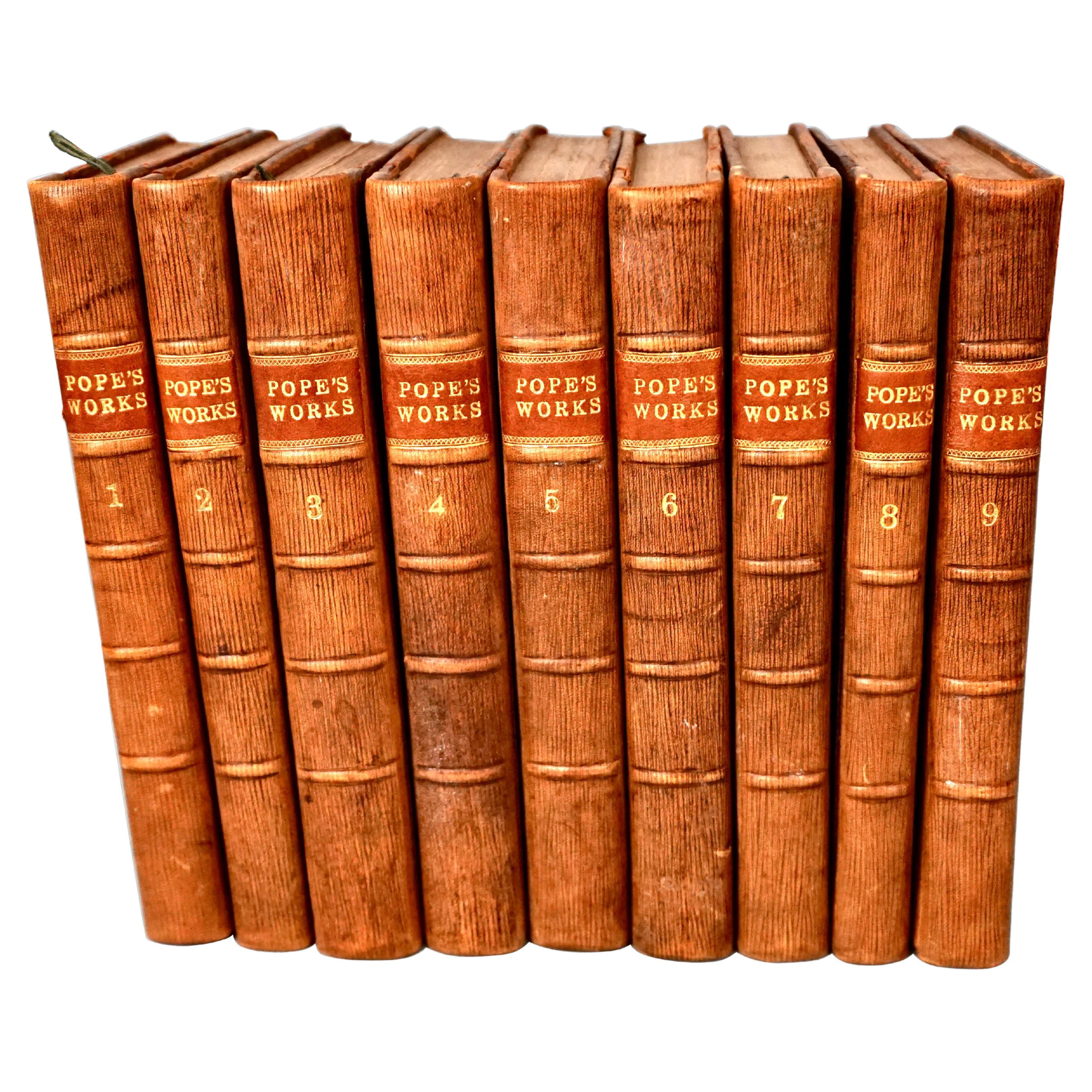 Works of Alexander Pope Leatherbound in 9 Volumes Published 1757 For Sale