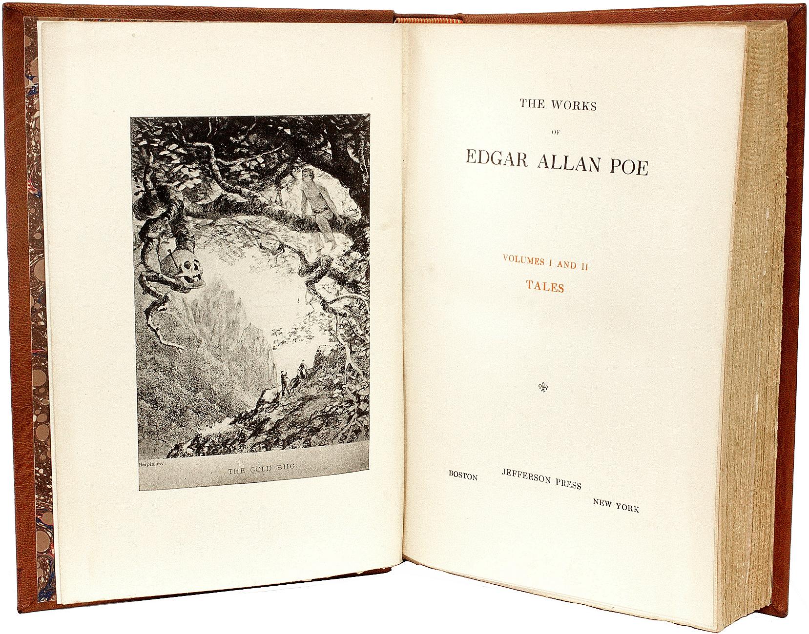 Début du 20ème siècle Les œuvres d'Edgar Allen Poe. - 10 volumes en 5 - EN UN ENSEMBLE DE CUIR COMPLET ! en vente