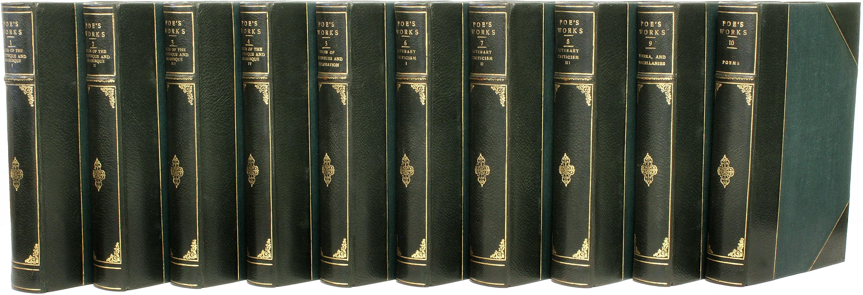 AUTHOR: POE, Edgar Allan. 

TITLE: The Works Of Edgar Allen Poe.

PUBLISHER: Chicago: Stone & Kimball, 1894.

DESCRIPTION: 10 vols., 7-7/16