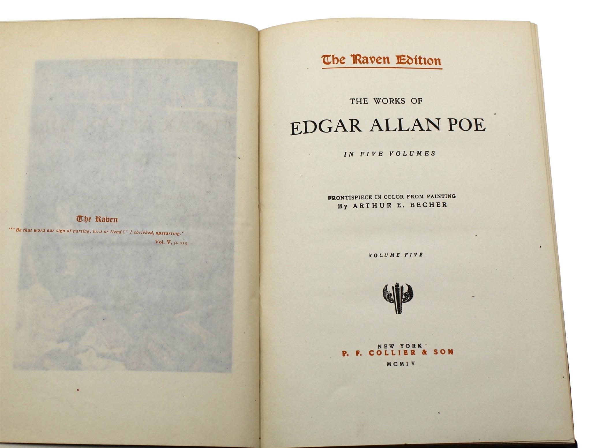 Le opere di Edgar Allen Poe, edizione Raven, cinque volumi, 1904 in vendita 8