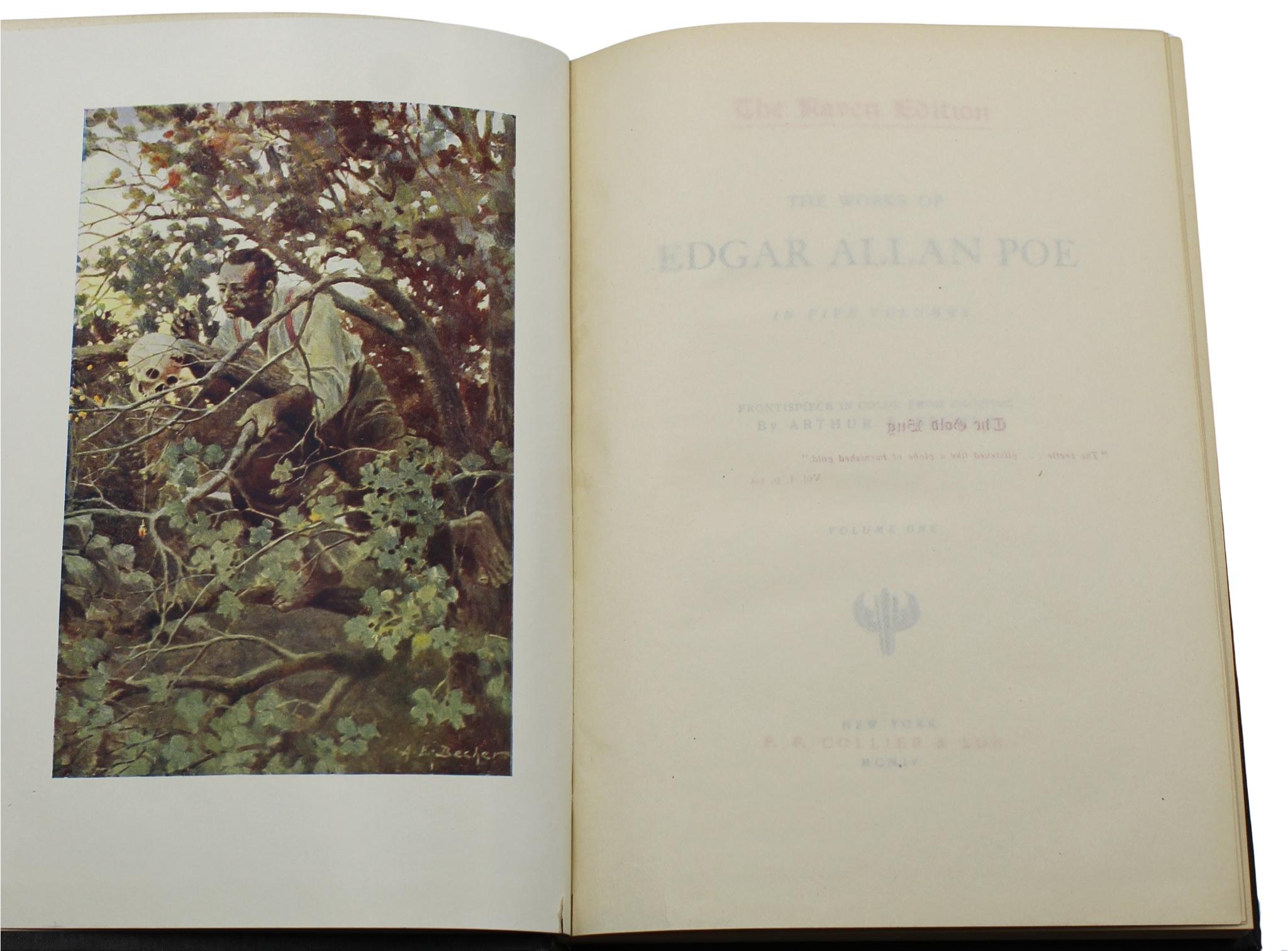 Dorato Le opere di Edgar Allen Poe, edizione Raven, cinque volumi, 1904 in vendita
