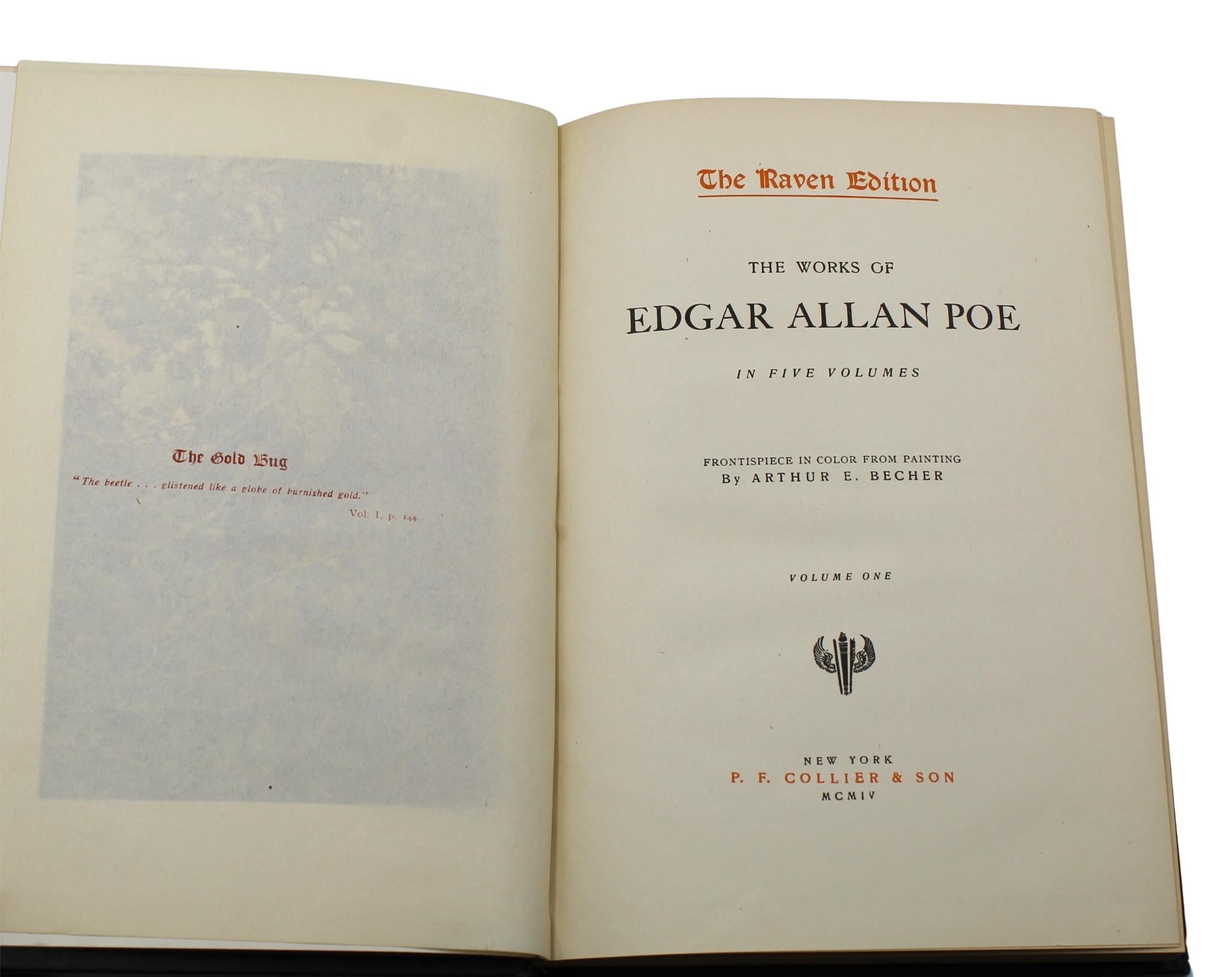 Le opere di Edgar Allen Poe, edizione Raven, cinque volumi, 1904 In condizioni buone in vendita a Colorado Springs, CO