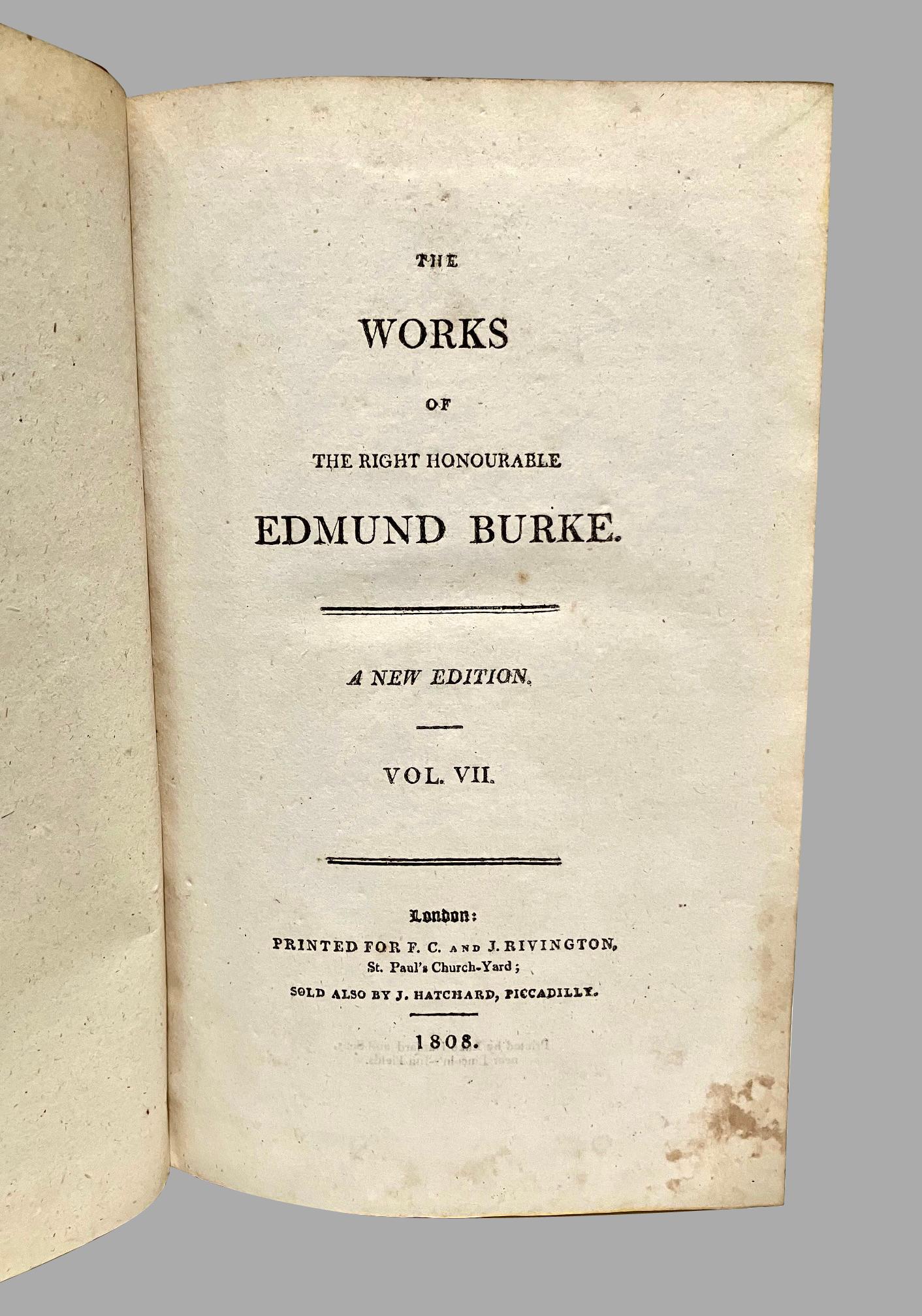 19th Century The Works of Edmund Burke in Eight Leatherbound Volumes Published 1808 For Sale