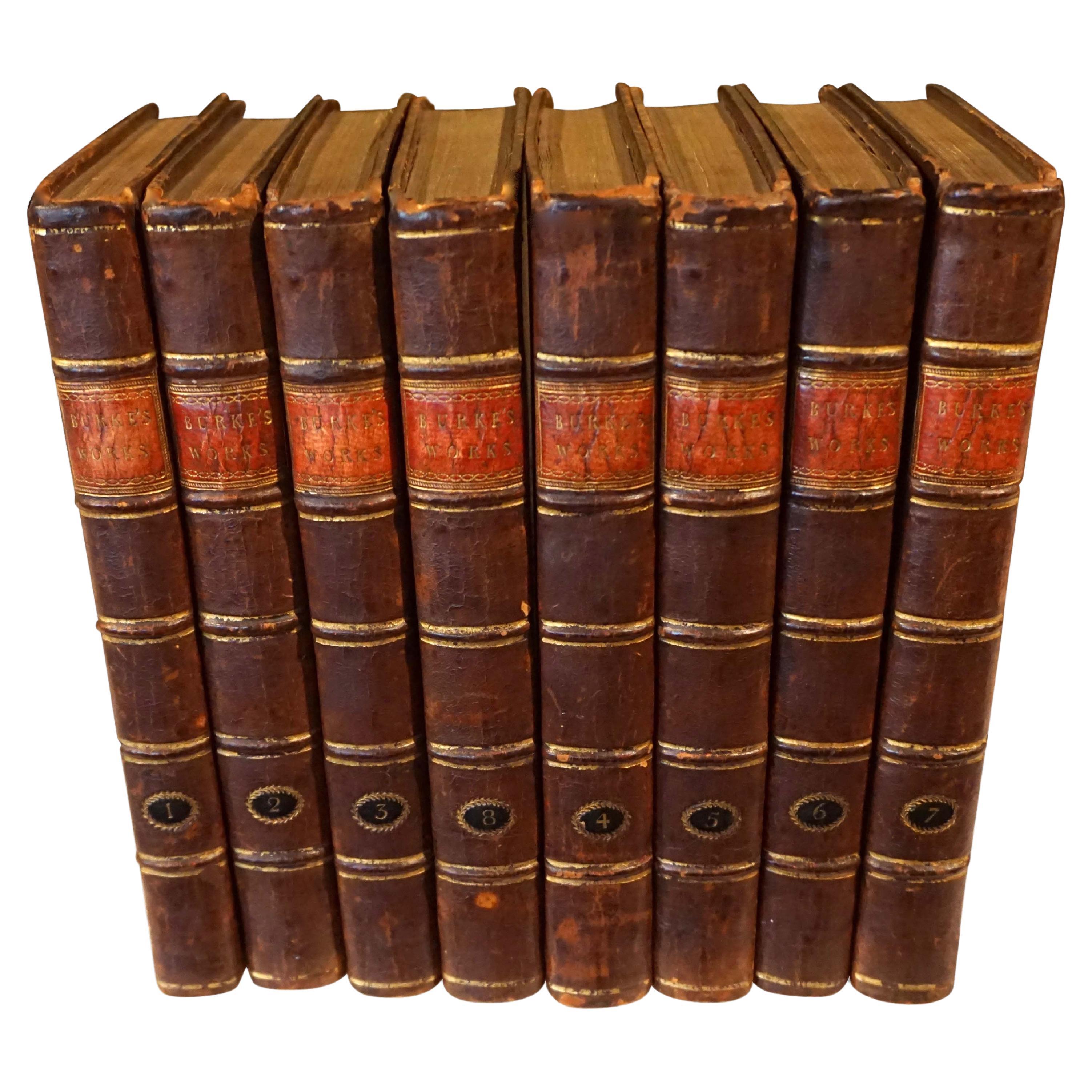 Les œuvres d'Edmund Burke dans huit volumes reliés en cuir publiés en 1808 en vente