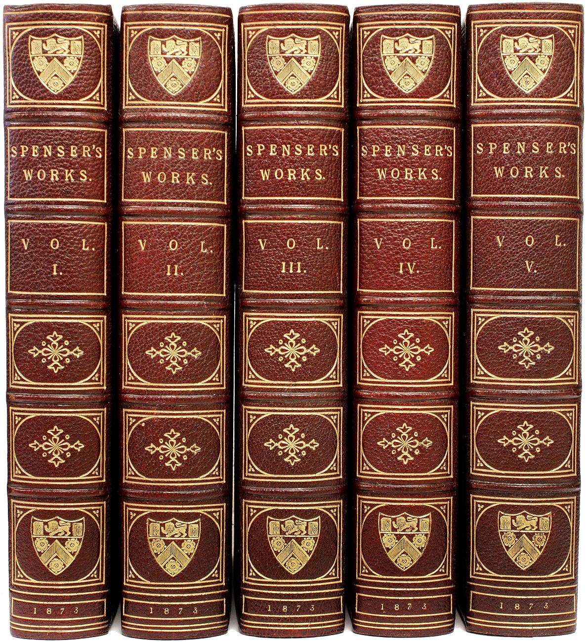 AUTHOR: SPENSER, Edmund (J. Payne Collier - editor). 

TITLE: The Works Of Edmund Spenser.

PUBLISHER: London: Bickers & Son, 1873.

DESCRIPTION: 5 vols., 9