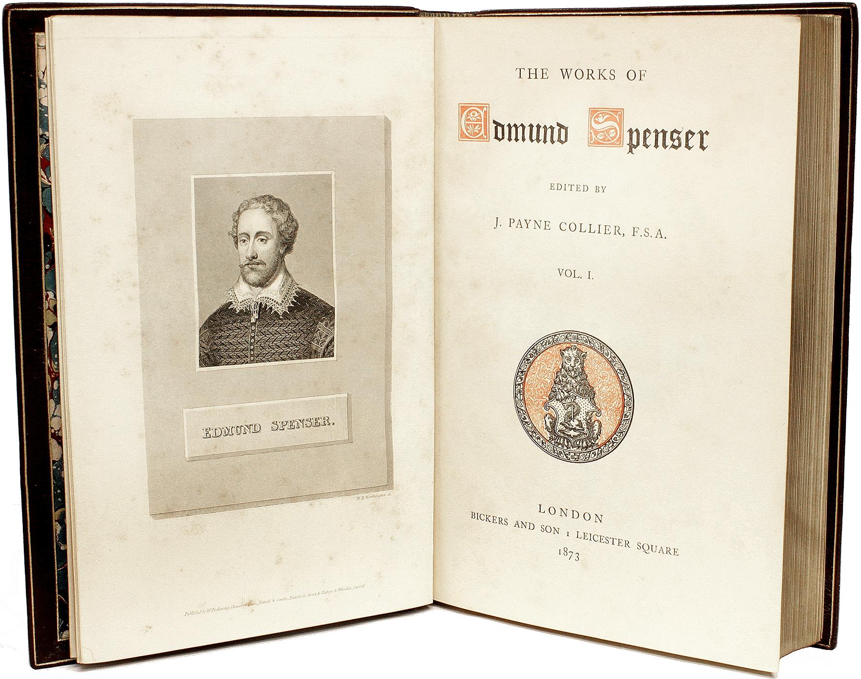 The Works Of Edmund Spenser. 5 VOLUMES - IN A FINE FULL LEATHER BINDING ! In Good Condition For Sale In Hillsborough, NJ