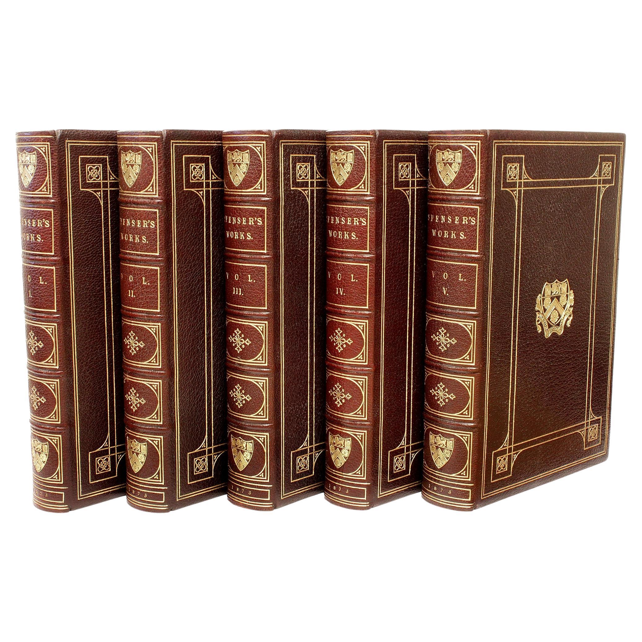 The Works Of Edmund Spenser. 5 VOLUMES - IN A FINE FULL LEATHER BINDING !
