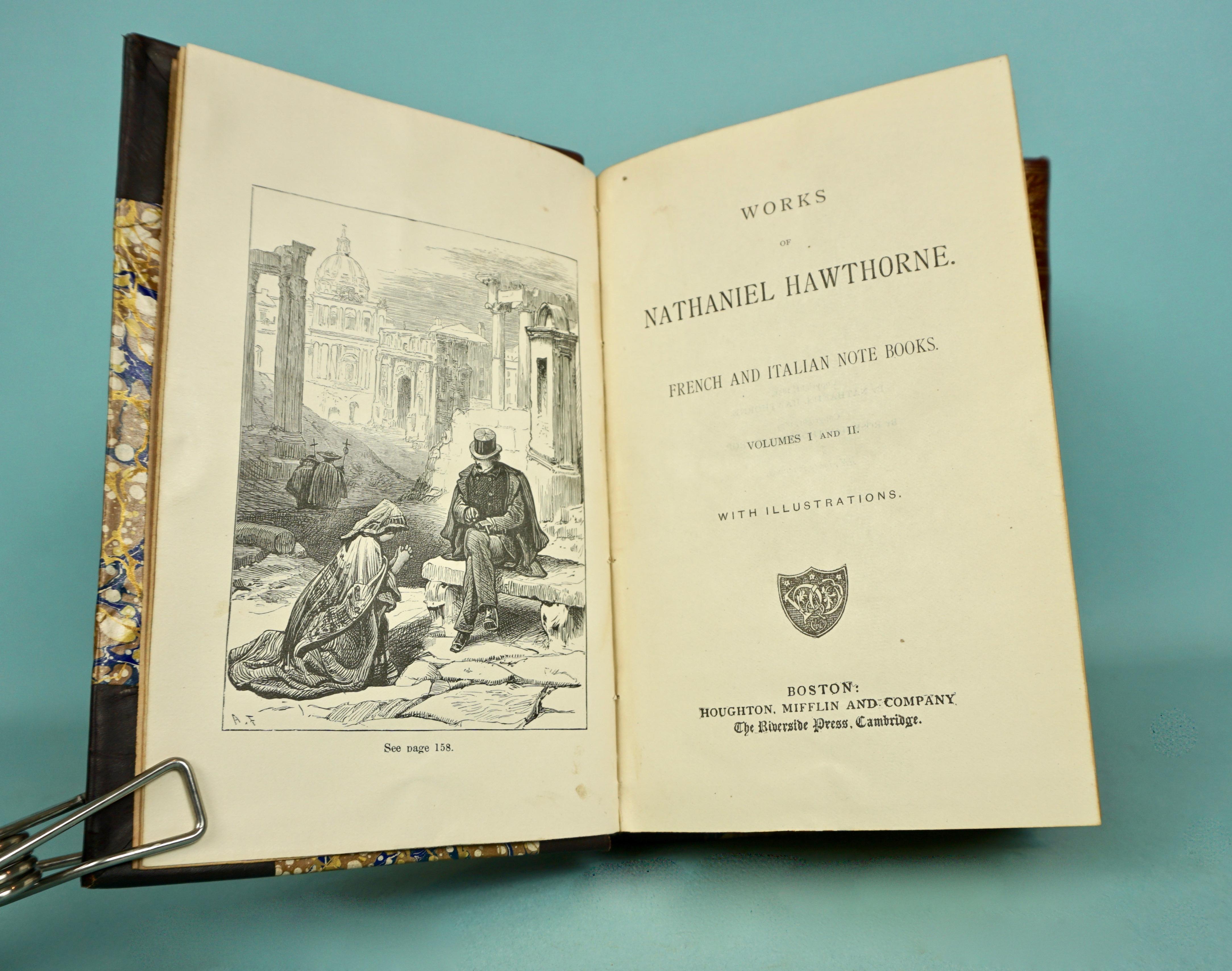 American Works of Hawthorne in 10 Illustrated Gilt-Tooled Leather Bound Volumes 