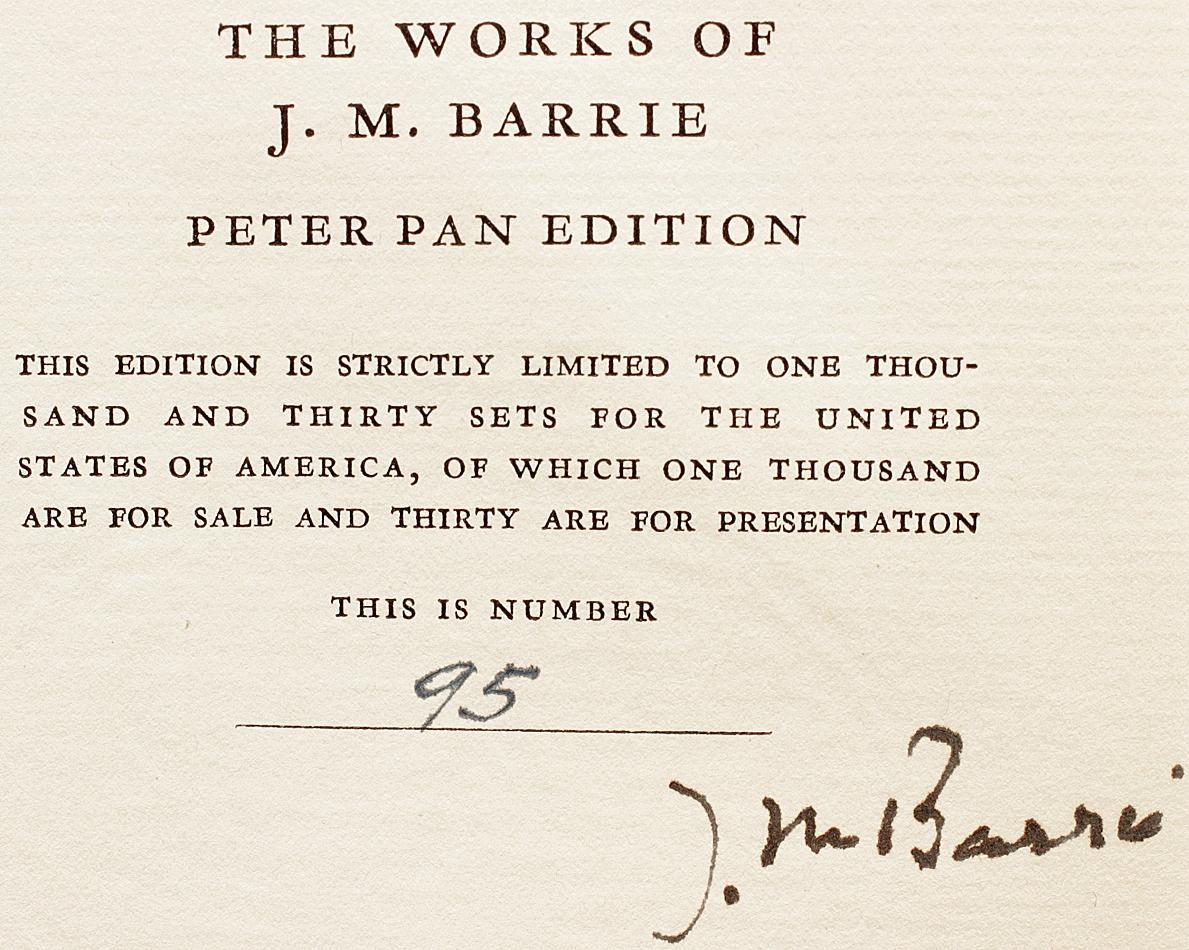 Inizio XX secolo Le opere di J. M. Barrie. EDIZIONE PETER PAN - EDIZIONE LIMITATA FIRMATA - 14 volumi in vendita