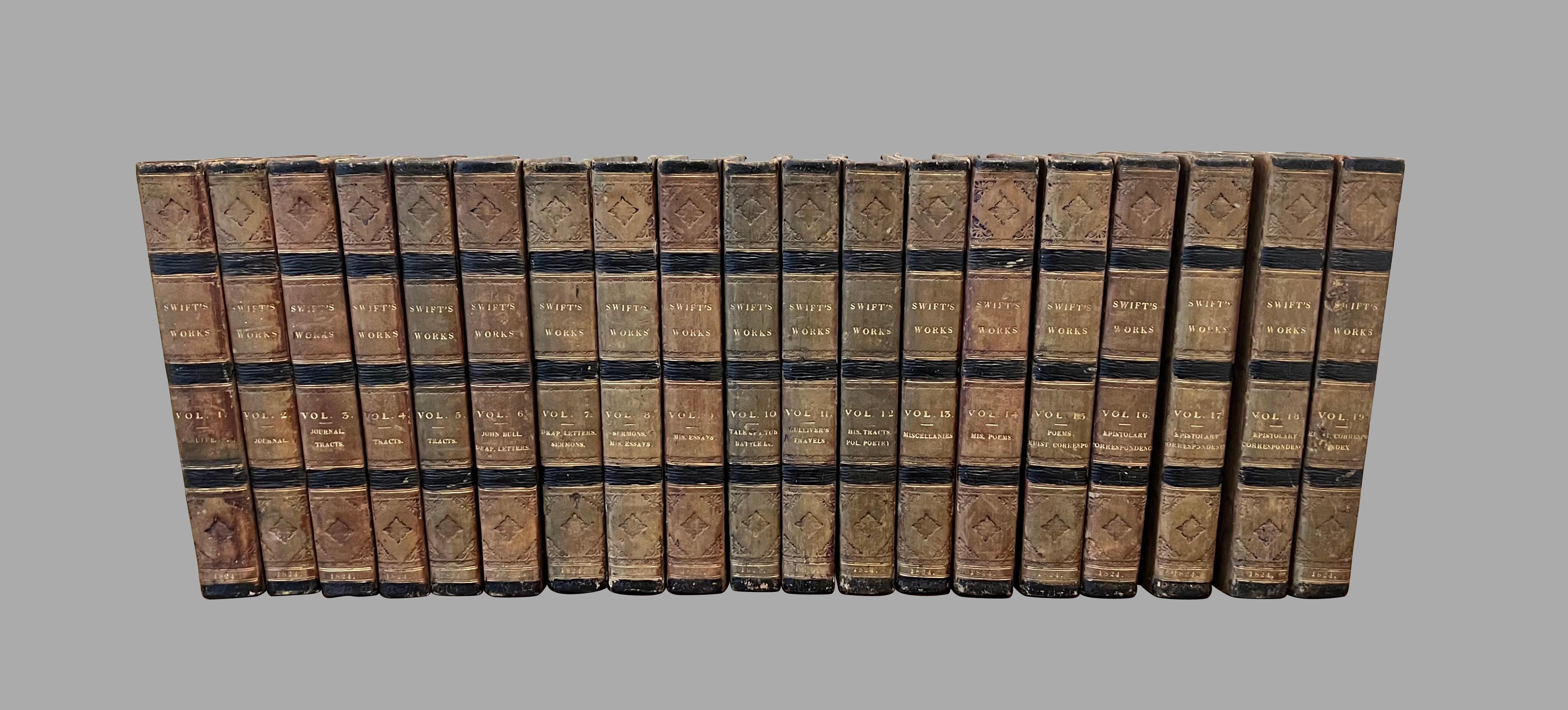 George IV The Works of Jonathan Swift 19 Leatherbound Volumes Published Edinburgh 1824 For Sale