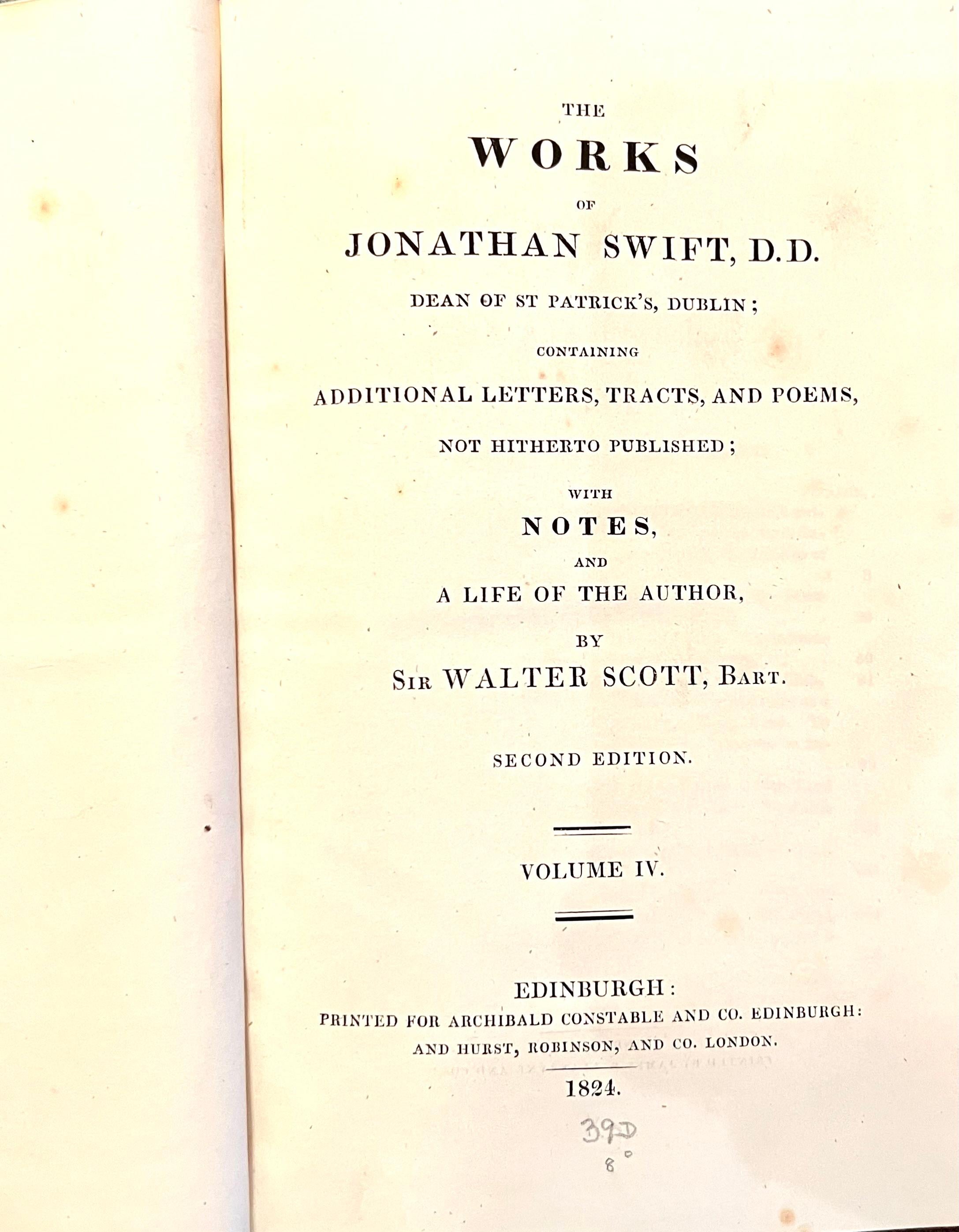 Les œuvres de Jonathan Swift 19 volumes reliés en cuir publiés à Édimbourg en 1824 Bon état - En vente à San Francisco, CA