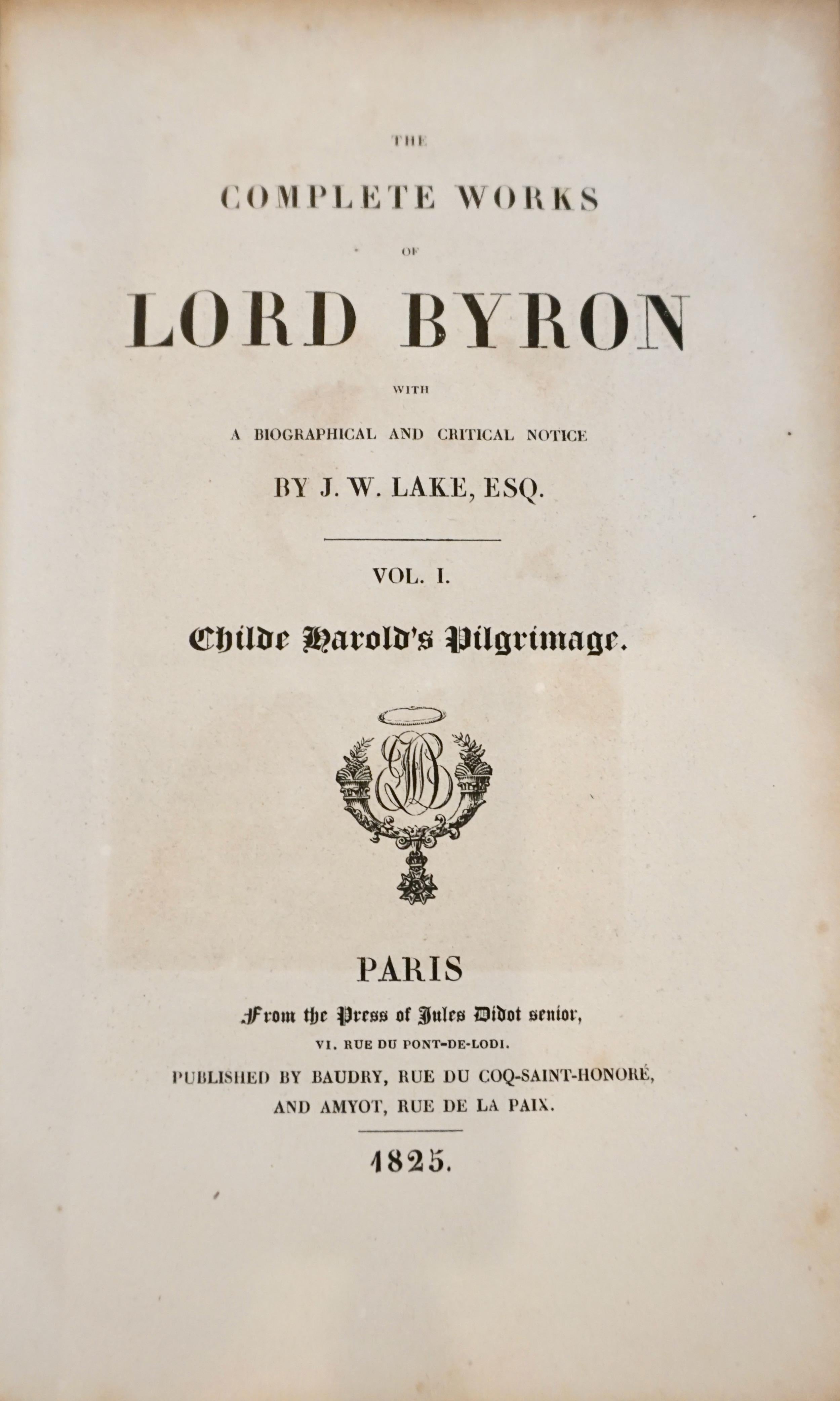 The Works of Lord Byron Bound in Green Morocco Leather with Gilt Tooling 1