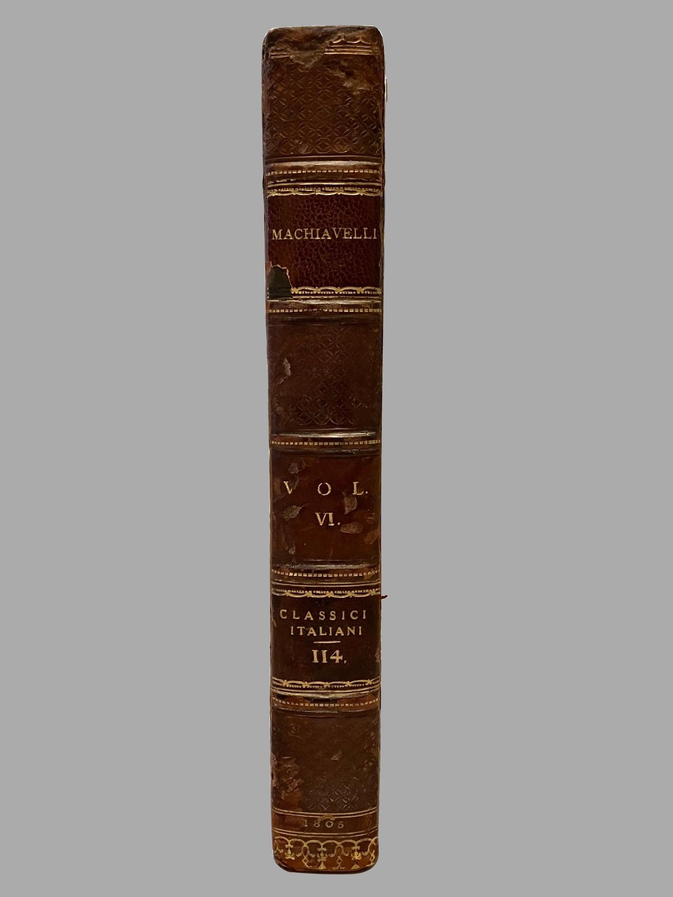 The Works of Machiavelli (in Italian) 10 Leather Volumes Published: 1804, Milan  In Good Condition For Sale In San Francisco, CA