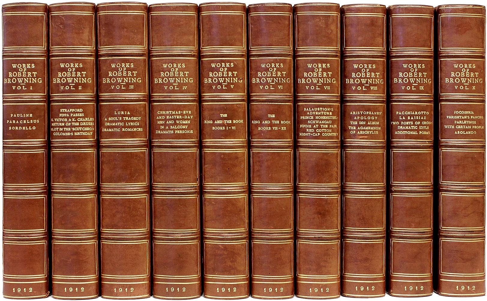 Works of Robert Browning-10 Vols-Leather Bound-the Centenary Edition In Good Condition For Sale In Hillsborough, NJ
