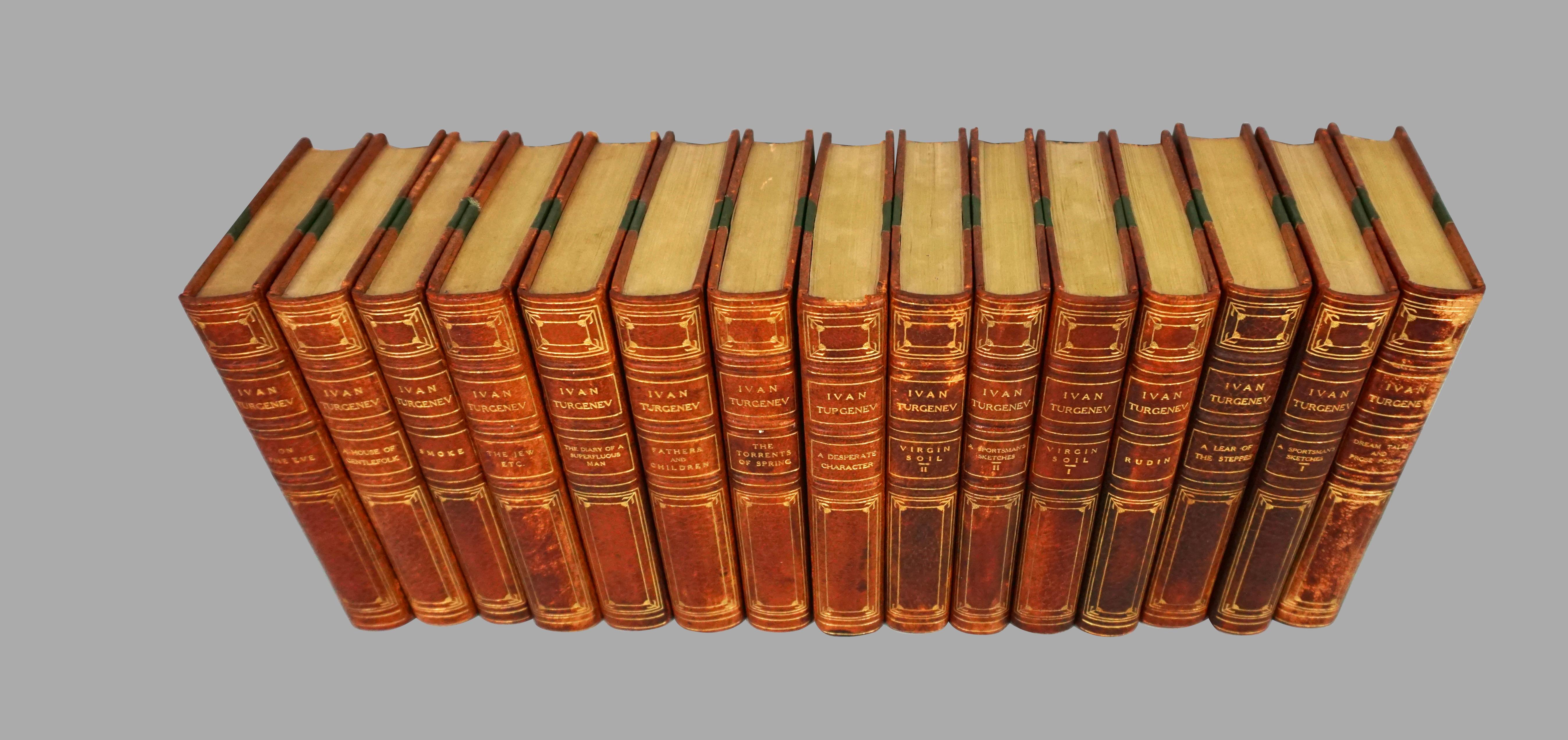 English The Works of Turgenev in 15 Leatherbound Volumes Published London: 1916  For Sale