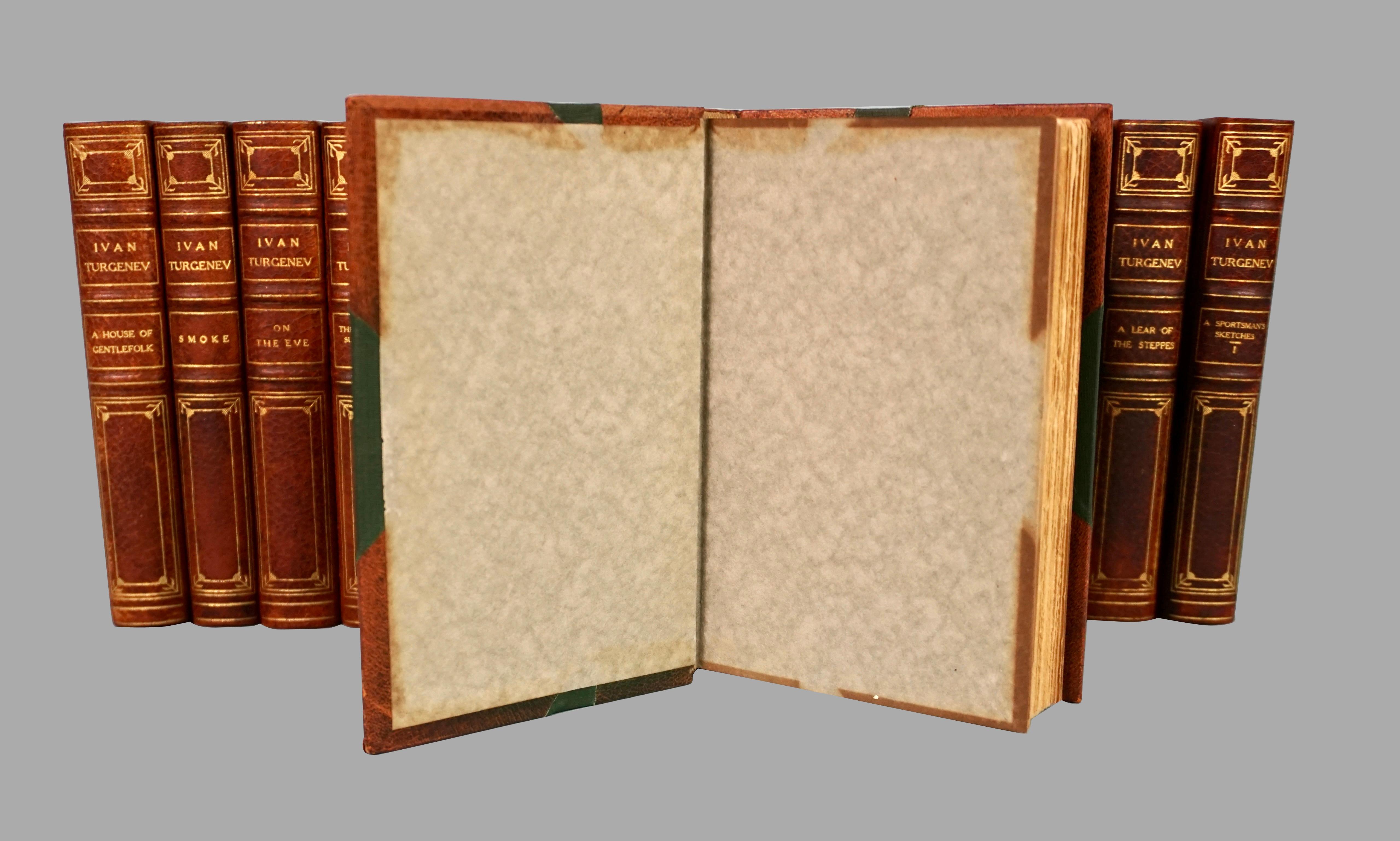 20th Century The Works of Turgenev in 15 Leatherbound Volumes Published London: 1916  For Sale