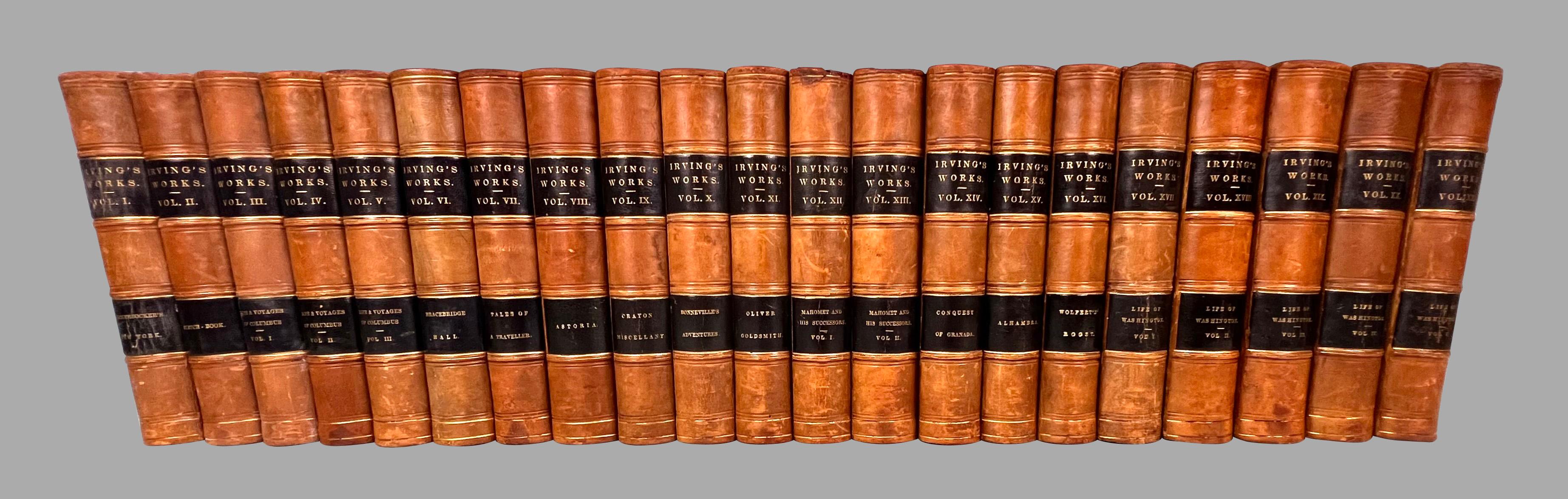 Mid-19th Century The Works of Washington Irving in 21 Illustrated Leatherbound Volumes For Sale