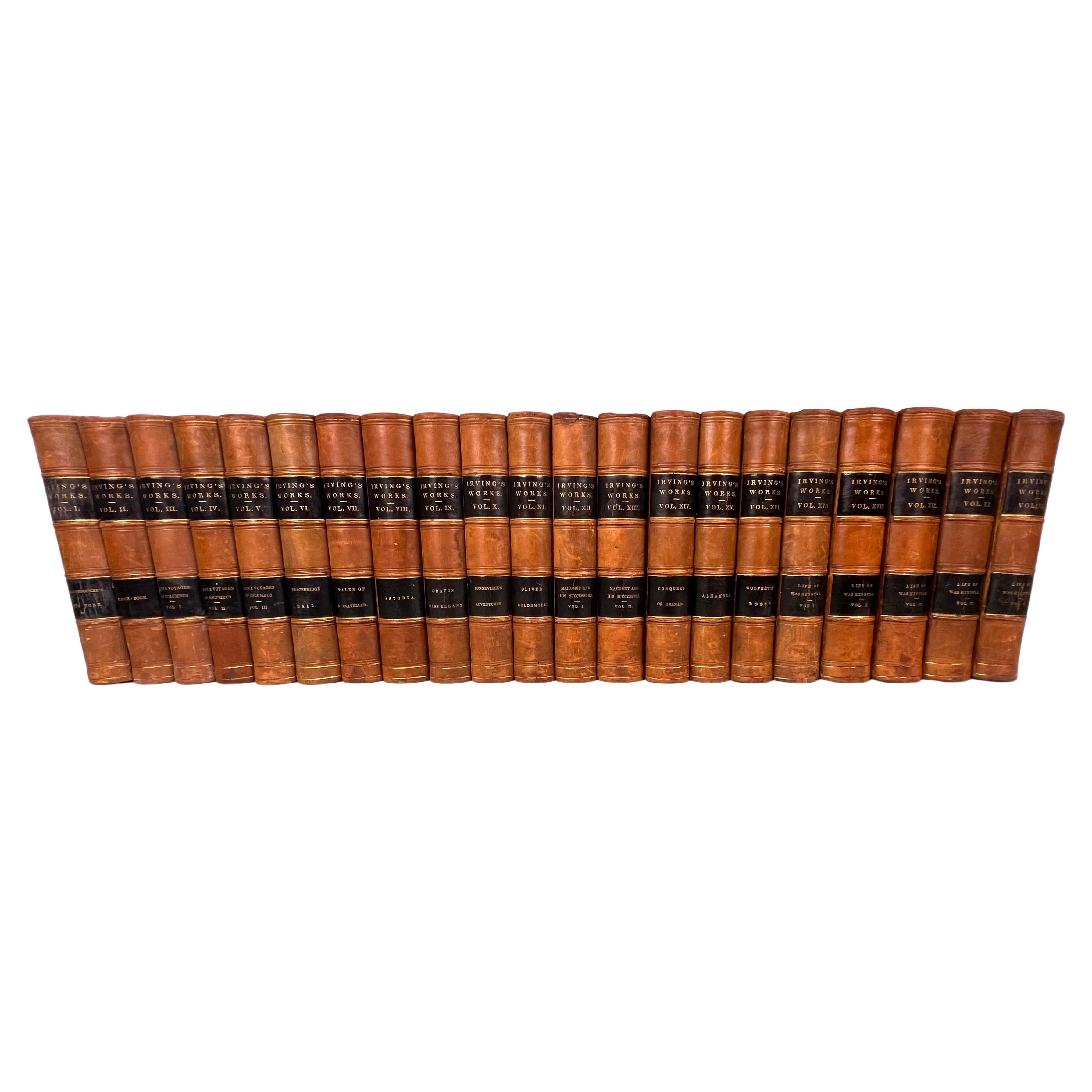 Les œuvres de Washington Irving dans 21 volumes reliés en cuir illustrés