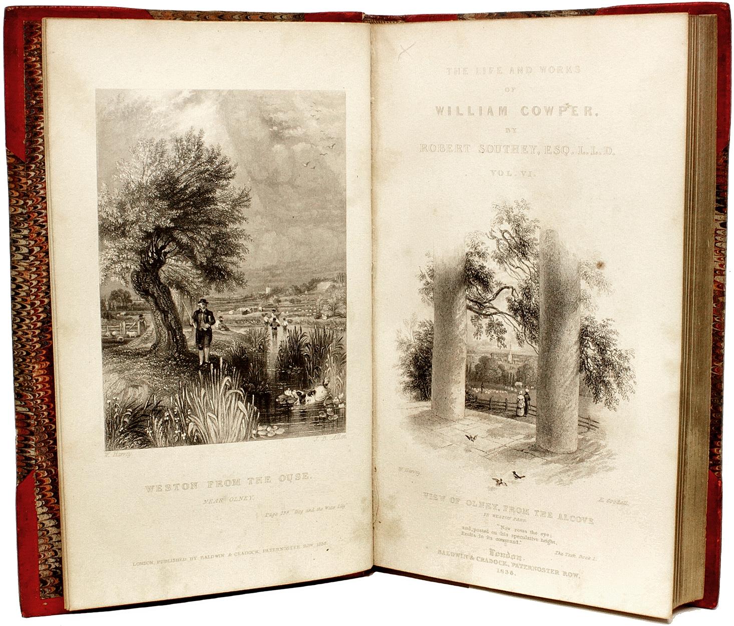 Author: COWPER, William. 

Title: The Works of William Cowper, comprising His Poems, Correspondence, and Translations.

Publisher: London: Baldwin & Cradock, 1835.

Description: 15 vols., 6-3/4